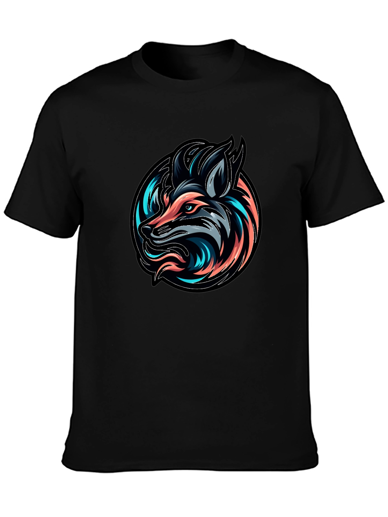 Neon Fox Graphic Black T-Shirt