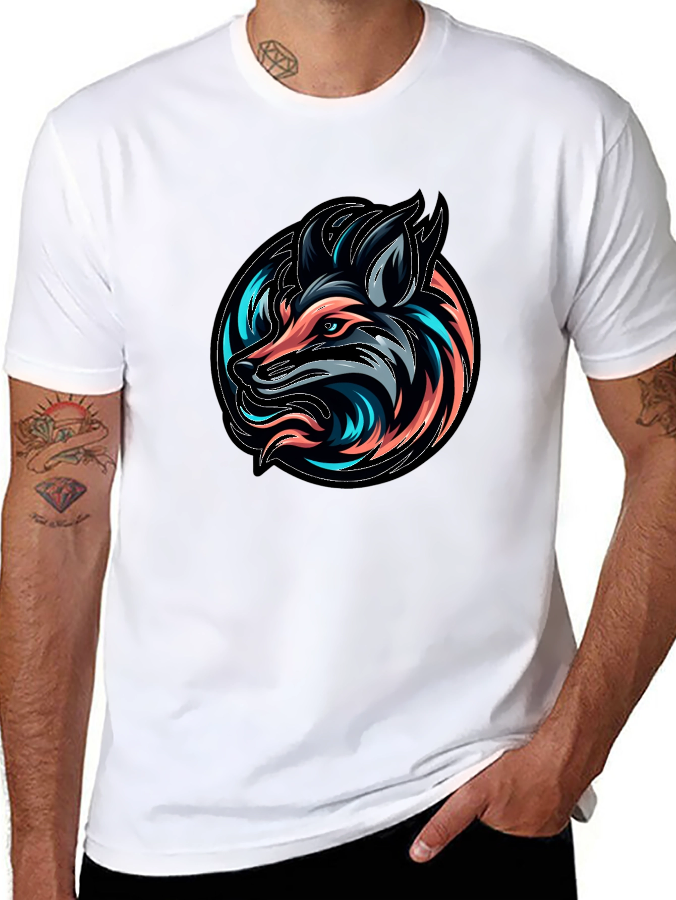 Neon Fox Graphic Black T-Shirt