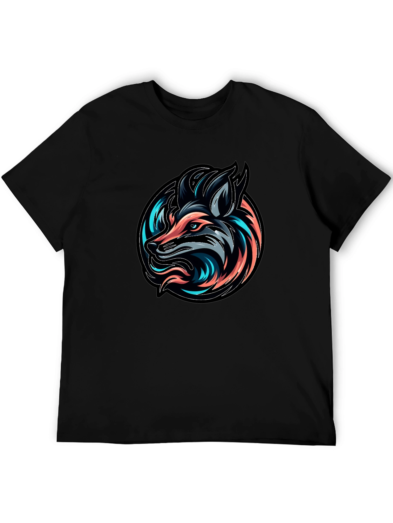 Neon Fox Graphic Black T-Shirt