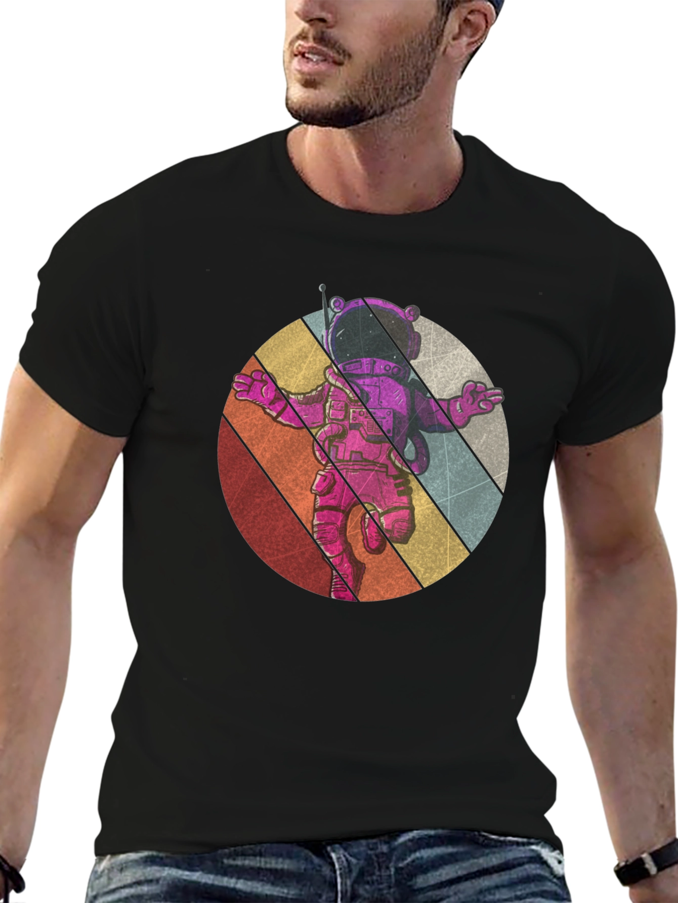 Retro Astronaut Graphic Tee - Black