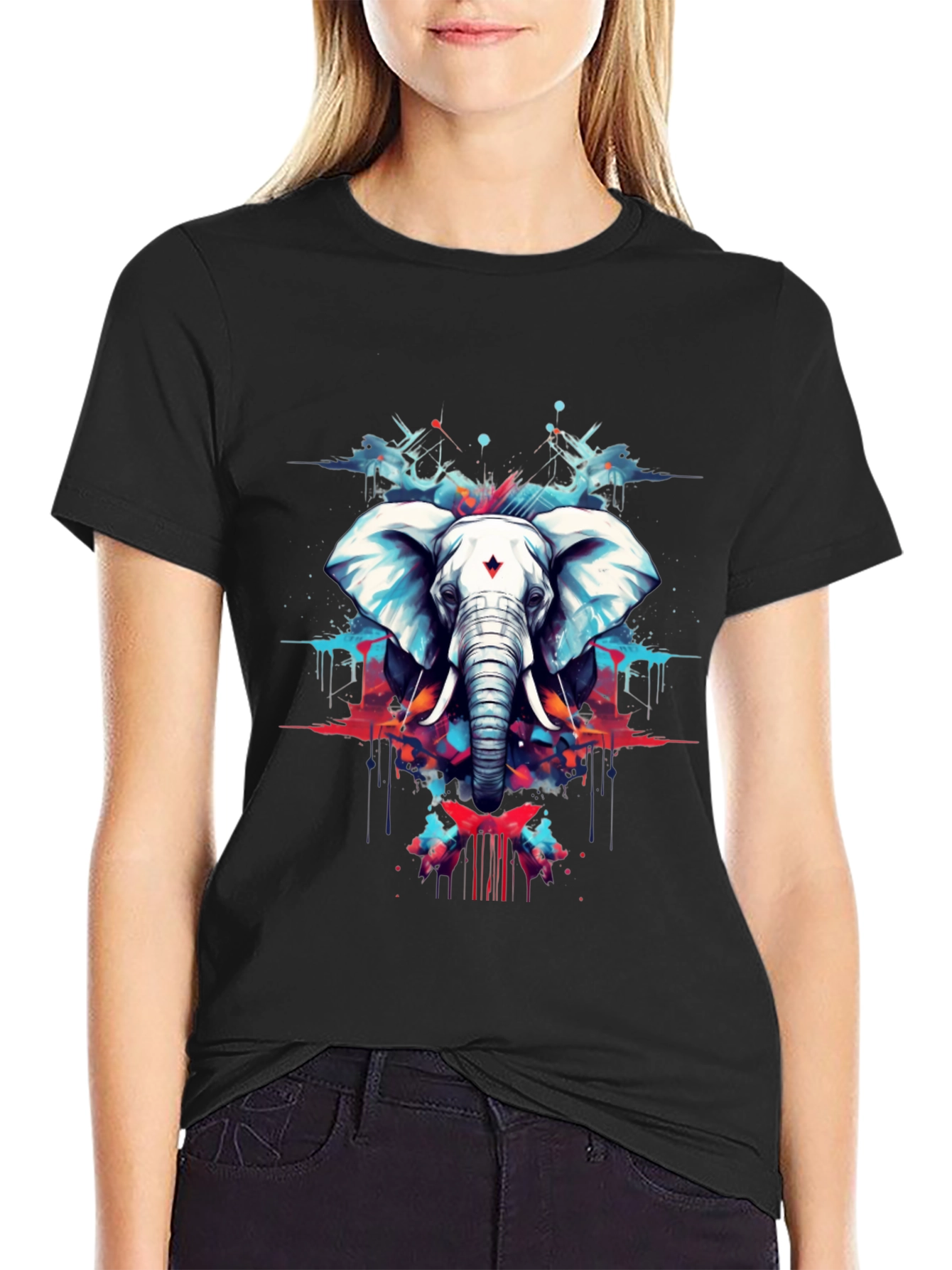 Elephant Art Black Tee - Stylish Graphic Print