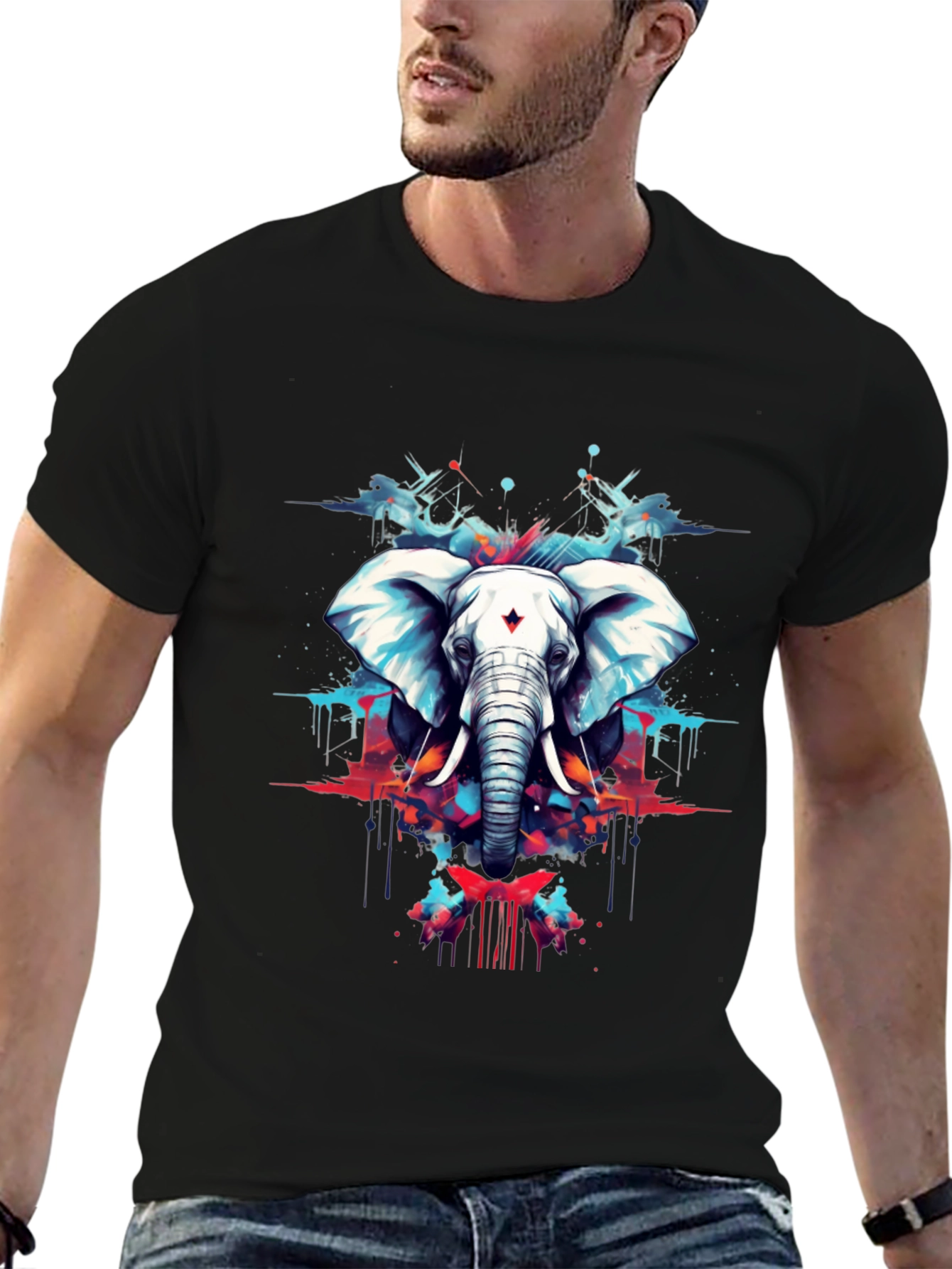 Elephant Art Black Tee - Stylish Graphic Print