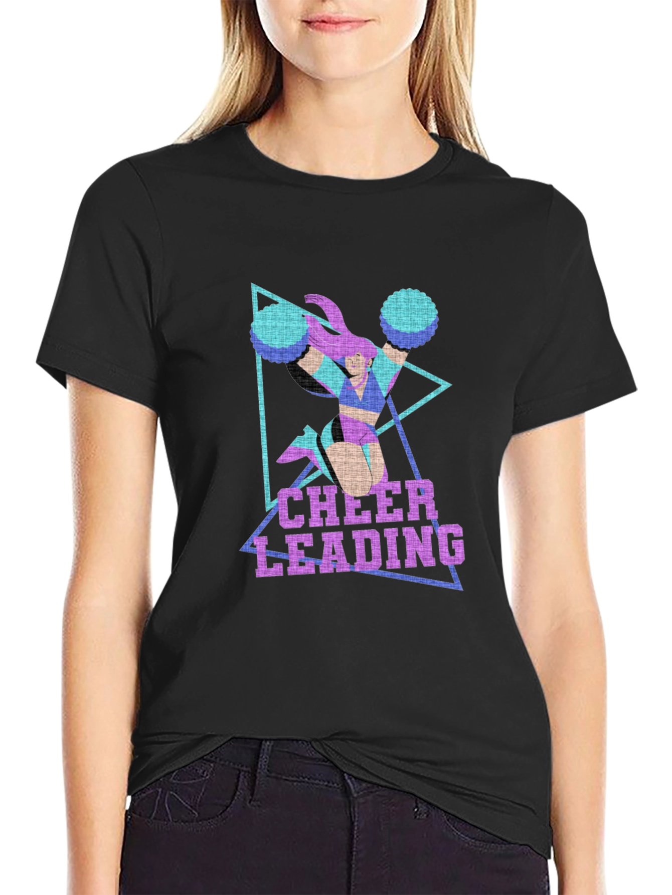 Cheerleading Graphic Print Black T-Shirt