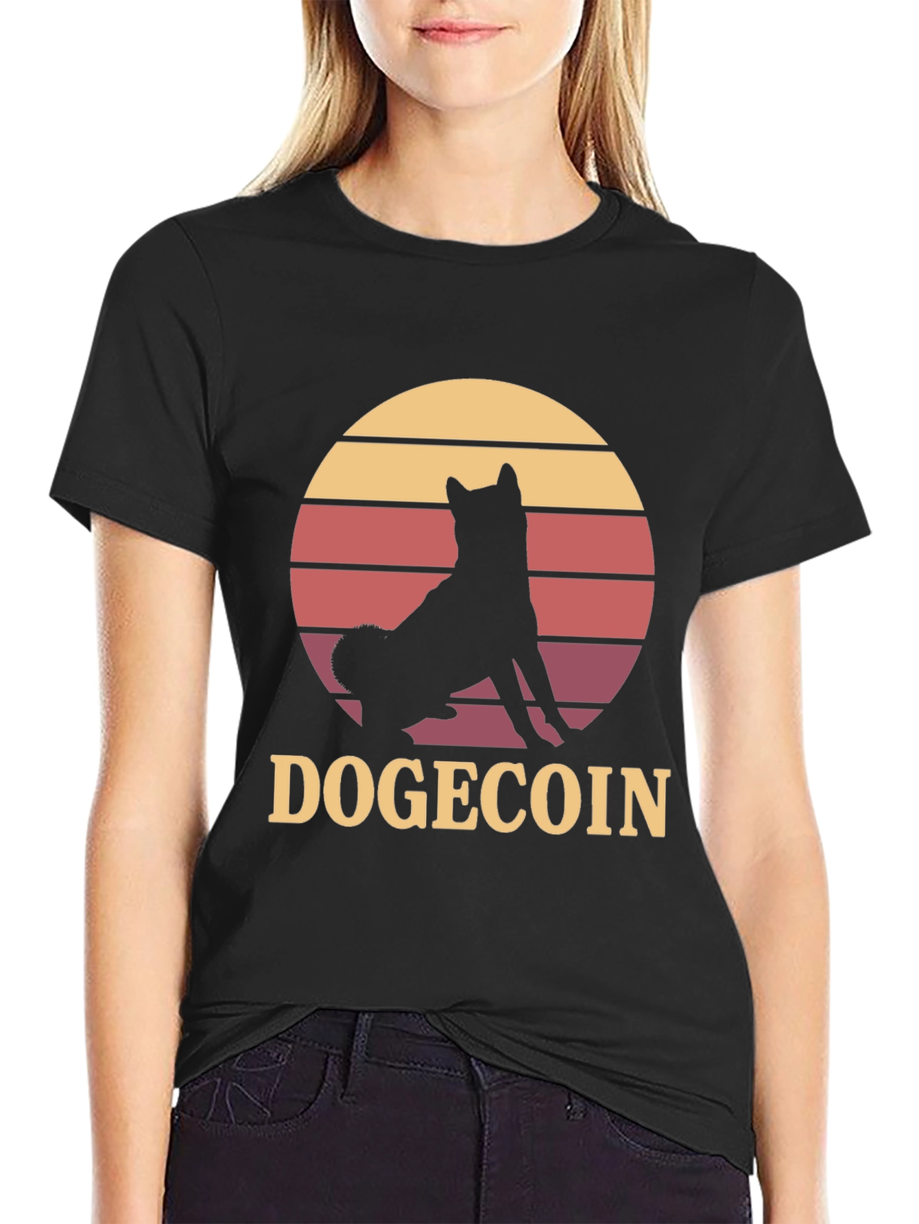 Dogecoin Shiba Inu Sunset Graphic T-Shirt