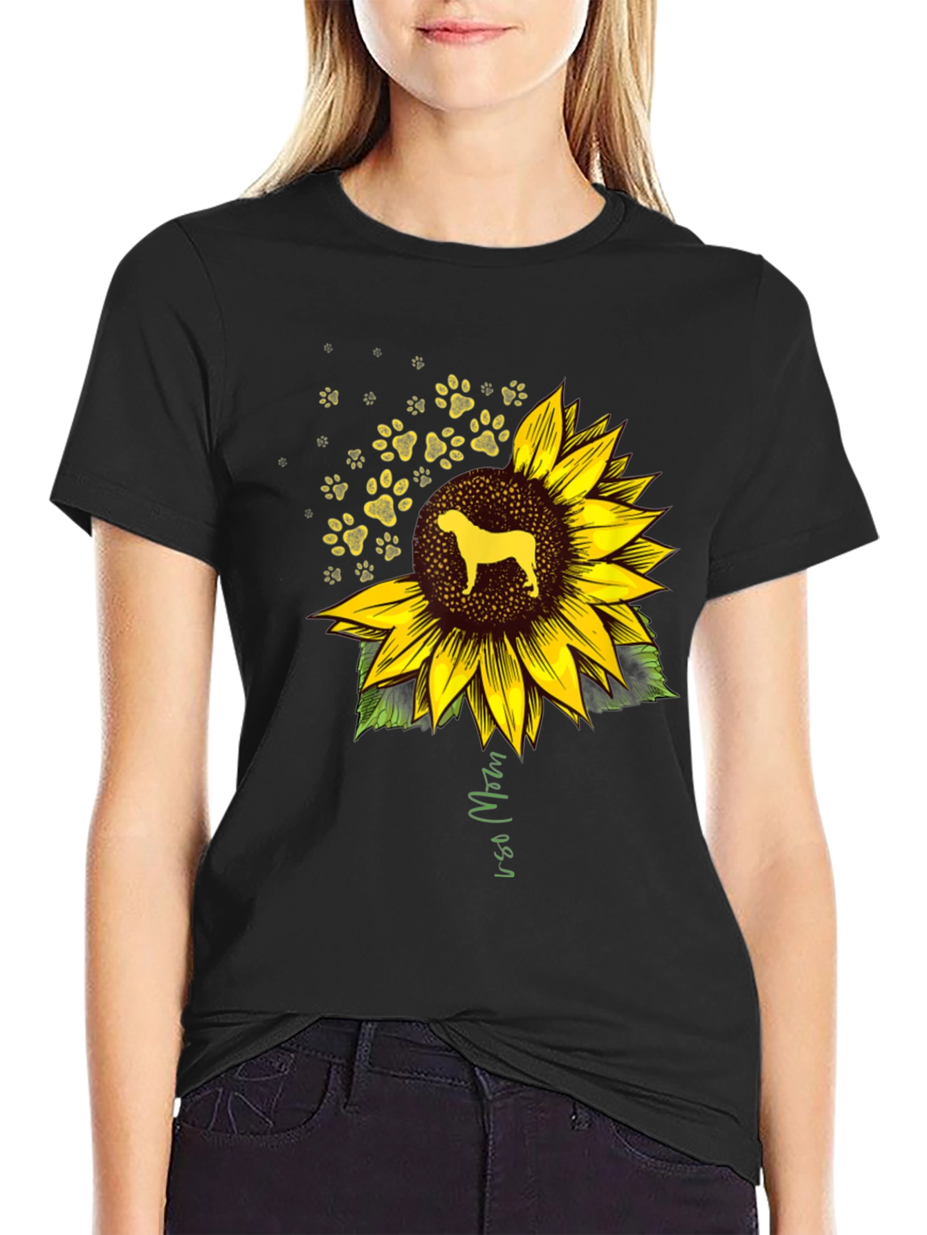 Dog Sunflower Paw Print Graphic Tee