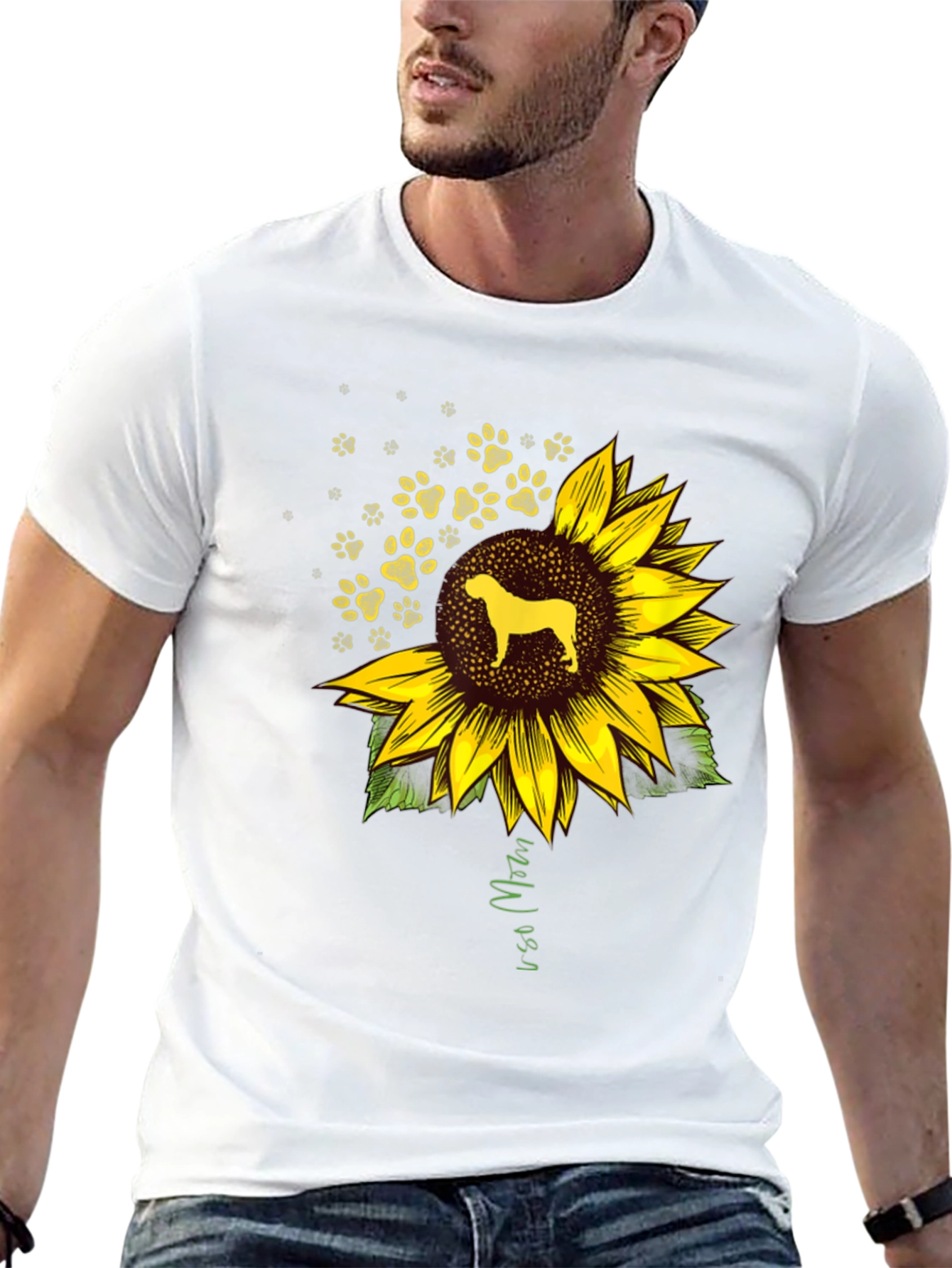 Dog Sunflower Paw Print Graphic Tee