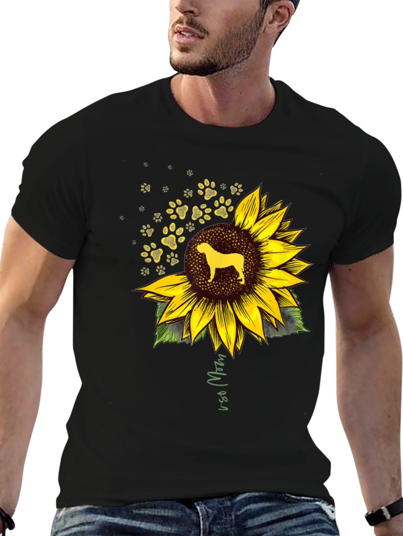 Dog Sunflower Paw Print Graphic Tee