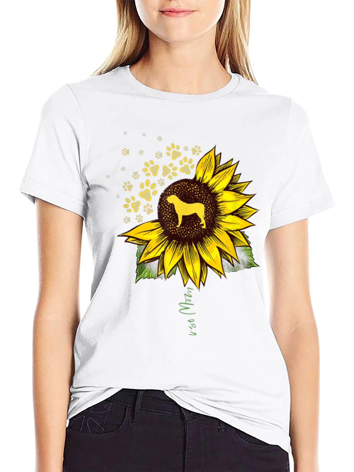 Dog Sunflower Paw Print Graphic Tee