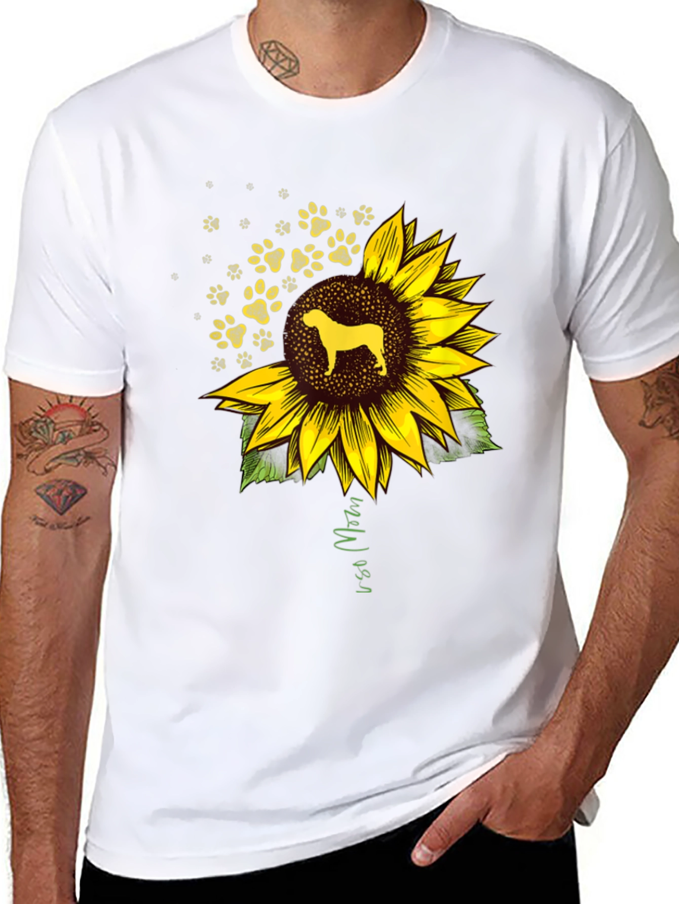 Dog Sunflower Paw Print Graphic Tee