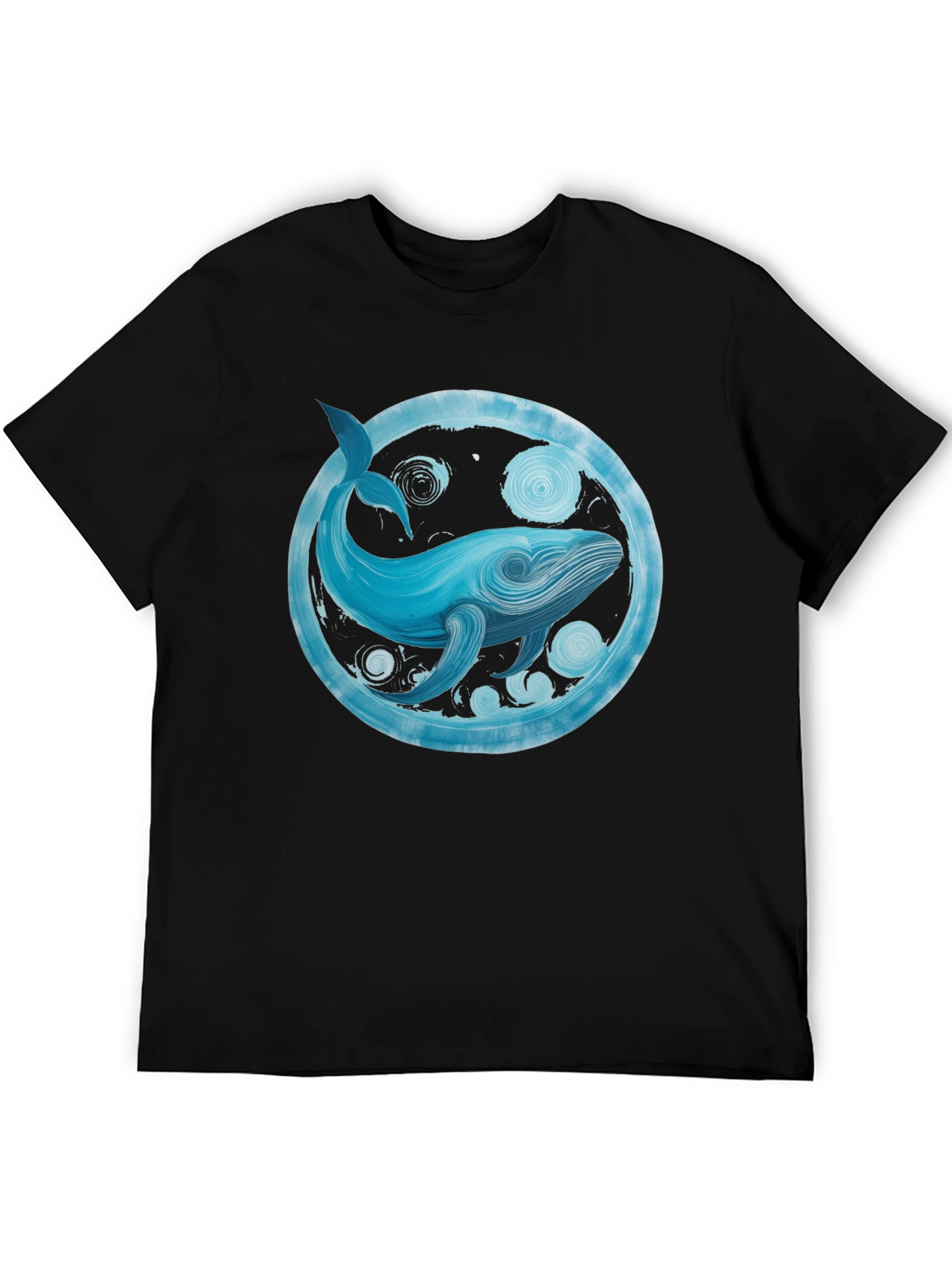 Whale Art Graphic Tee - Black Cotton Casual Shirt