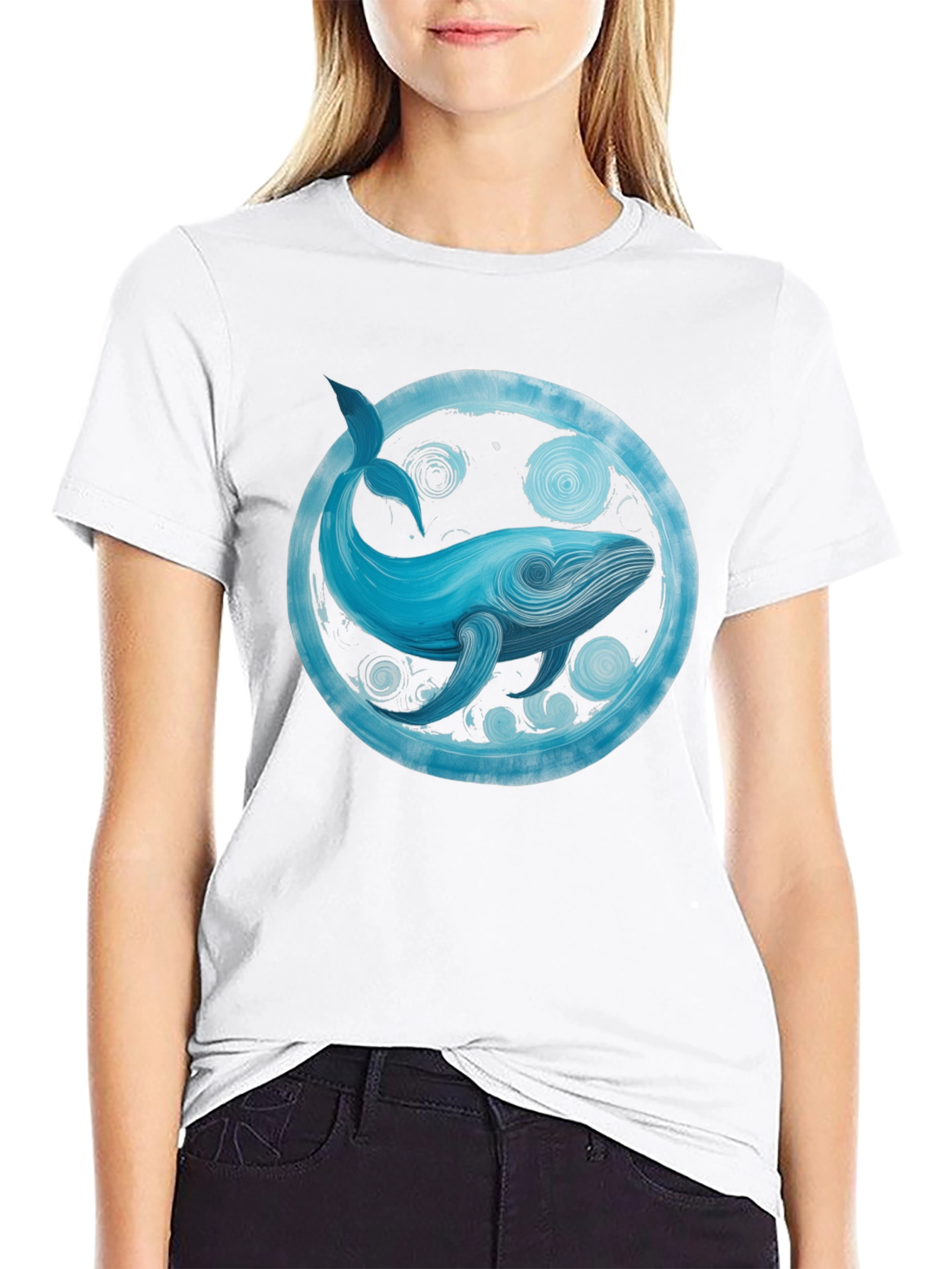 Whale Art Graphic Tee - Black Cotton Casual Shirt
