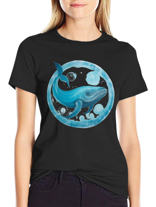 Whale Art Graphic Tee - Black Cotton Casual Shirt