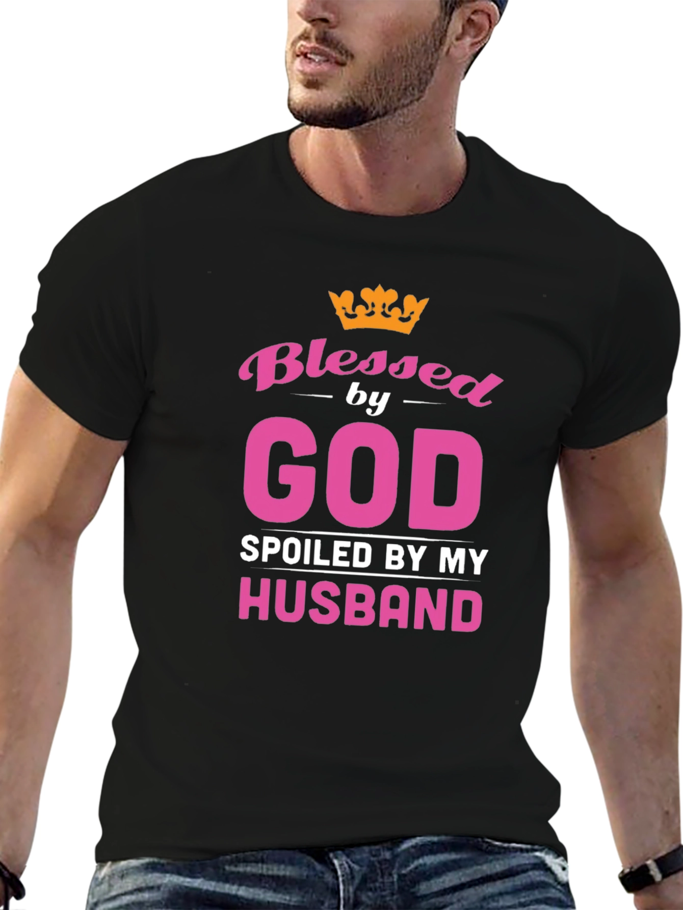 Blessed by God Spoiled by Husband Black T-Shirt