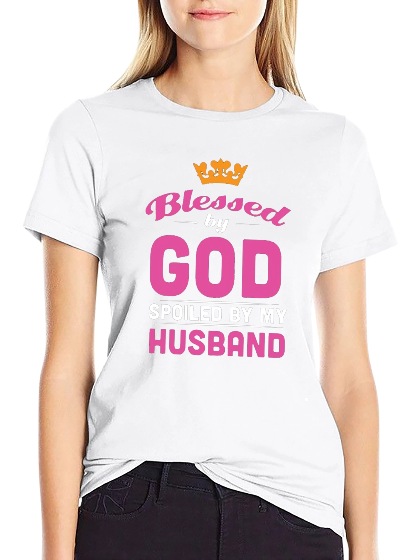 Blessed by God Spoiled by Husband Black T-Shirt