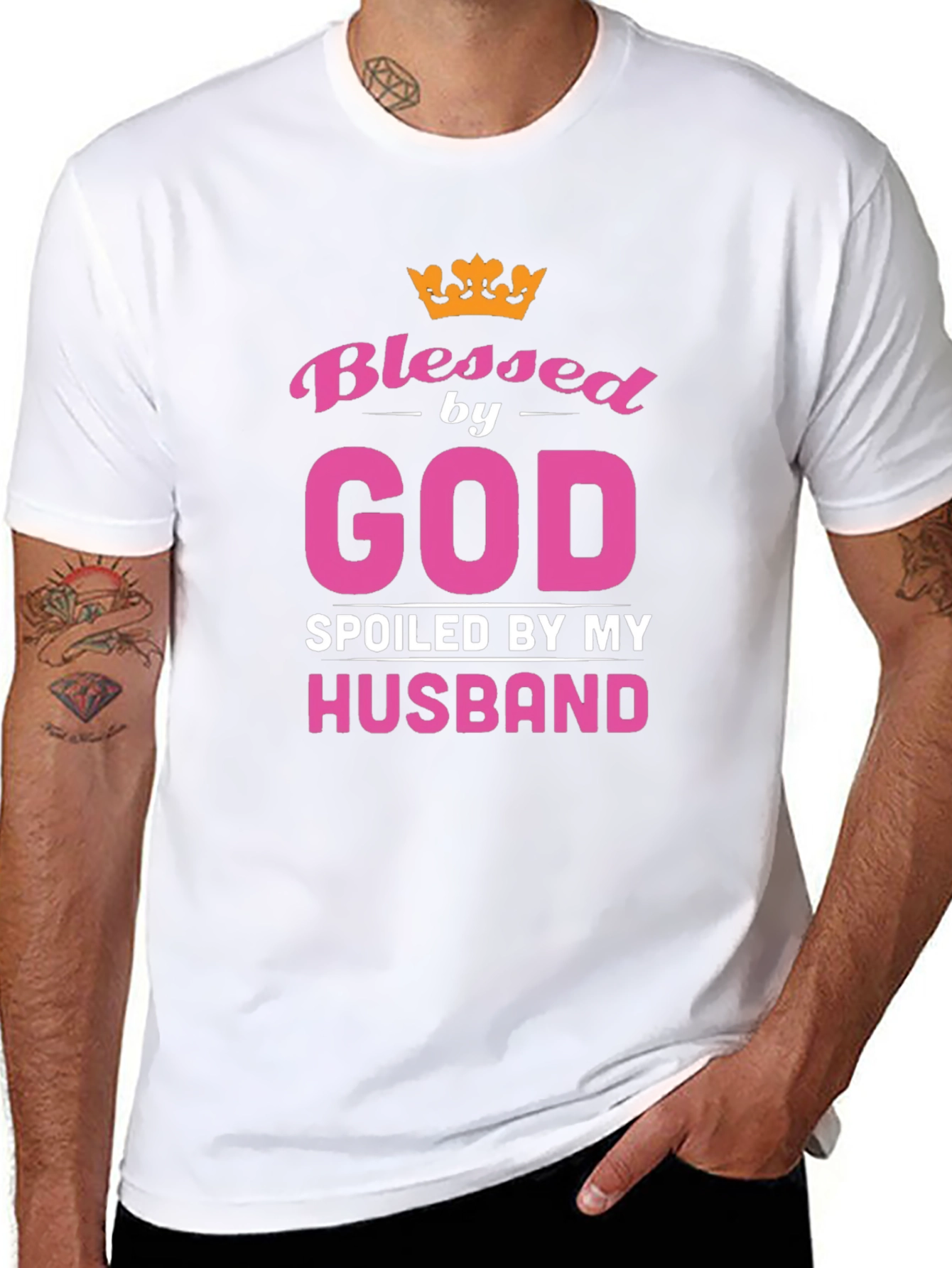 Blessed by God Spoiled by Husband Black T-Shirt