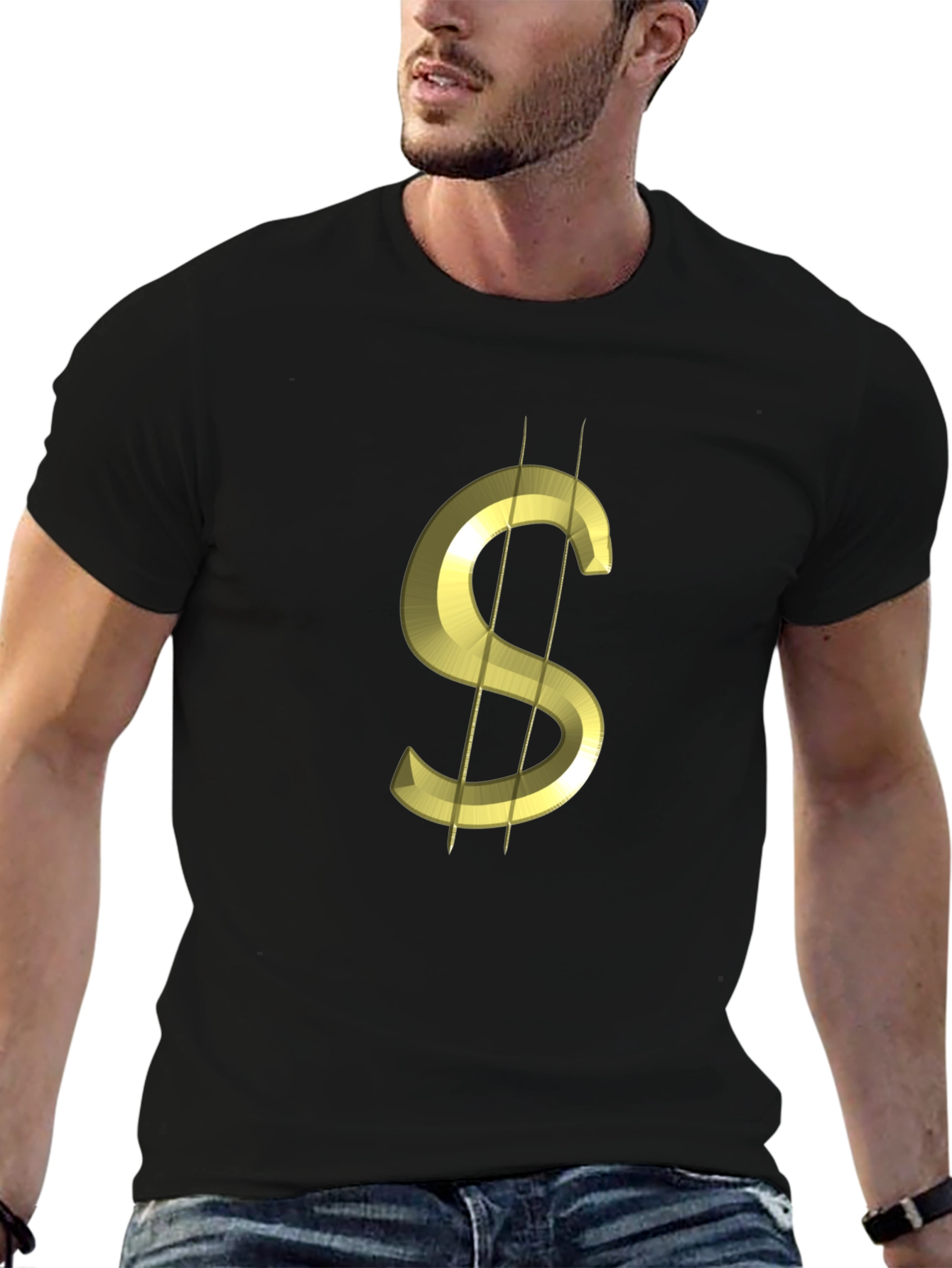 Golden Dollar Sign Black T-Shirt