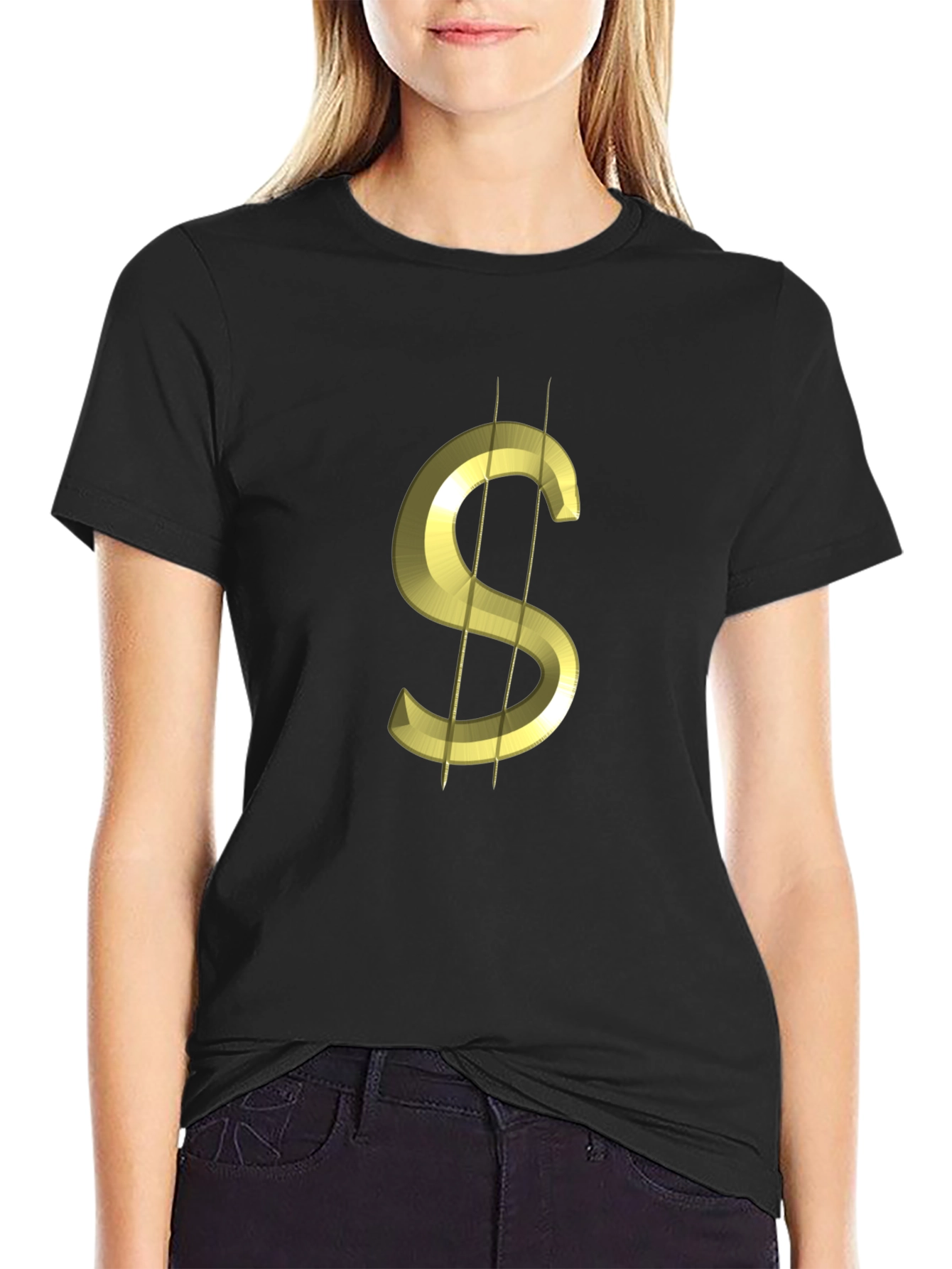 Golden Dollar Sign Black T-Shirt