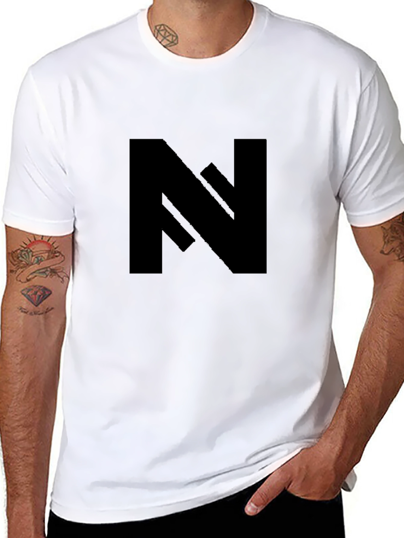 Bold Black Tee with Geometric N Design