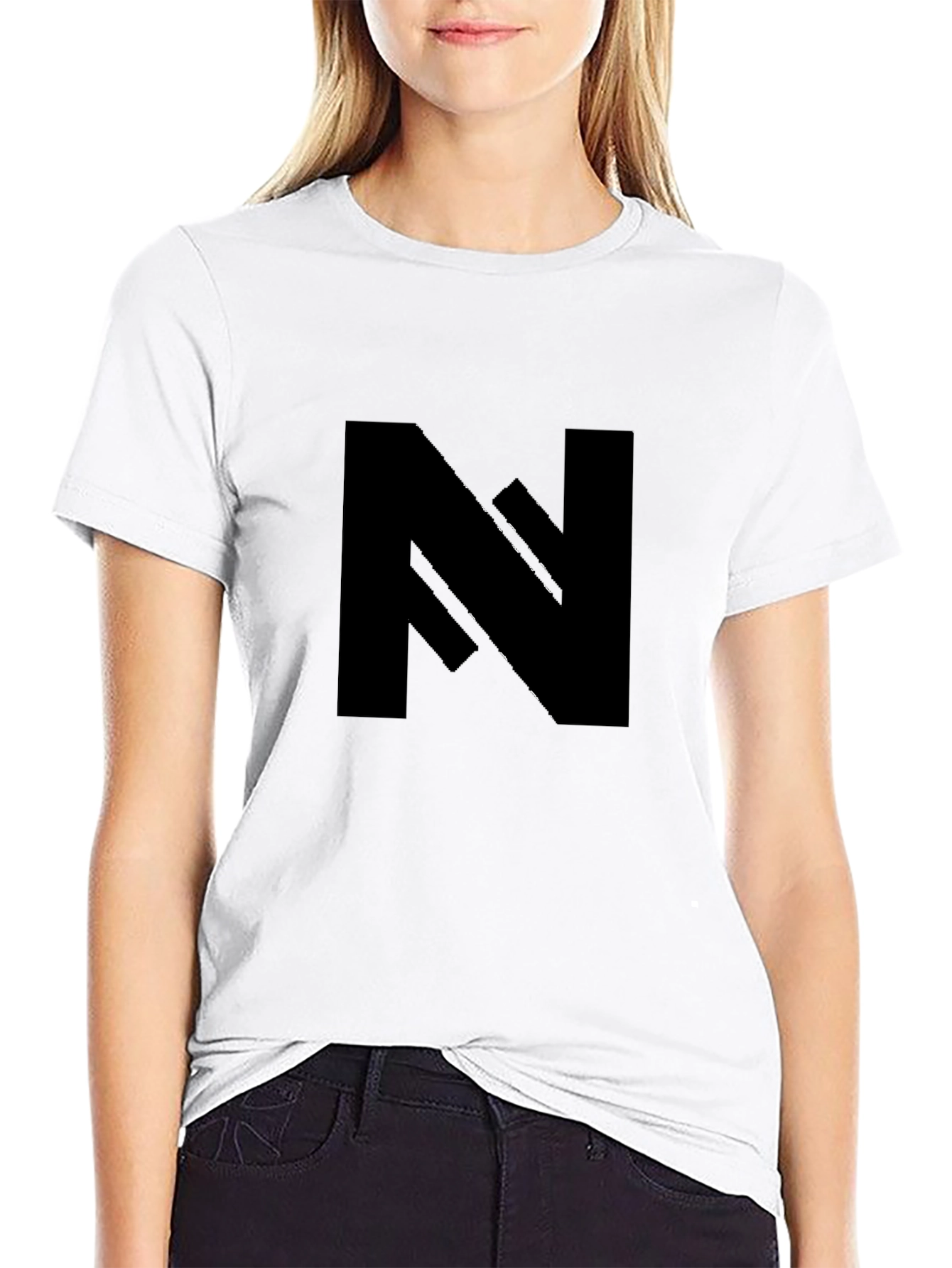 Bold Black Tee with Geometric N Design