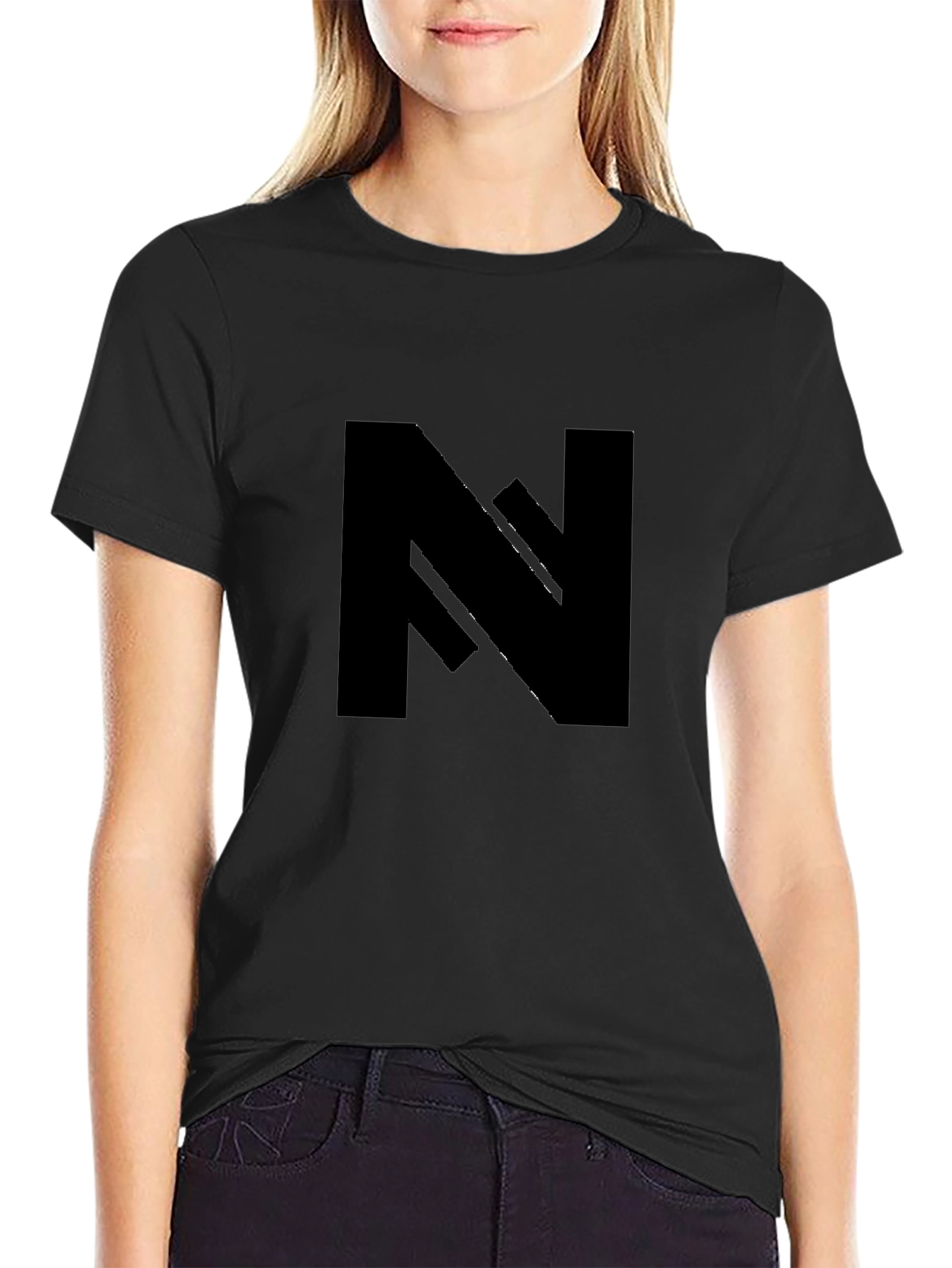 Bold Black Tee with Geometric N Design