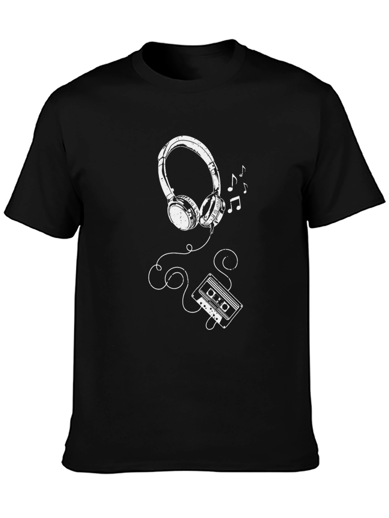 Retro Music T-Shirt: Headphones & Cassette Tape Design