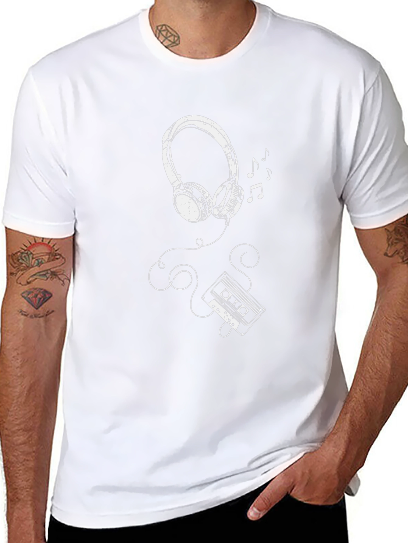 Retro Music T-Shirt: Headphones & Cassette Tape Design