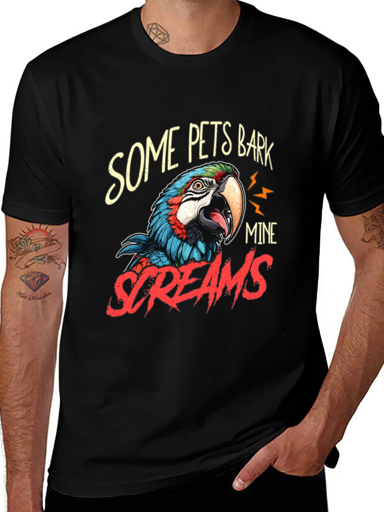 Some Pets Bark Mine Screams Parrot T-Shirt