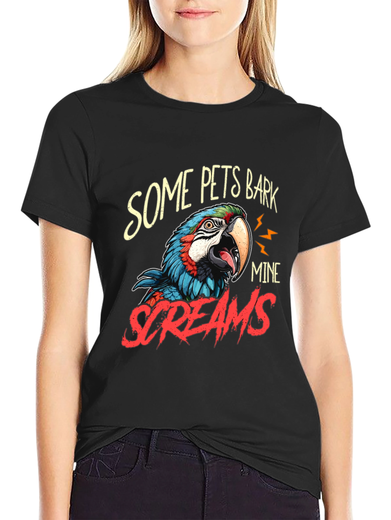 Some Pets Bark Mine Screams Parrot T-Shirt