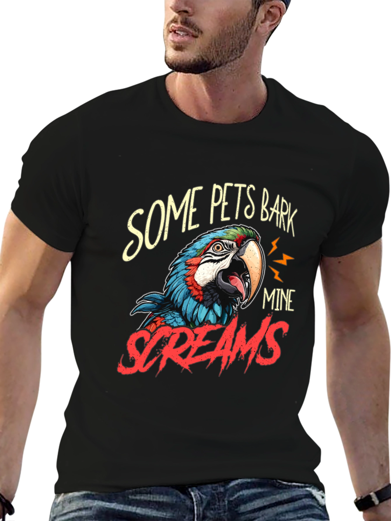 Some Pets Bark Mine Screams Parrot T-Shirt