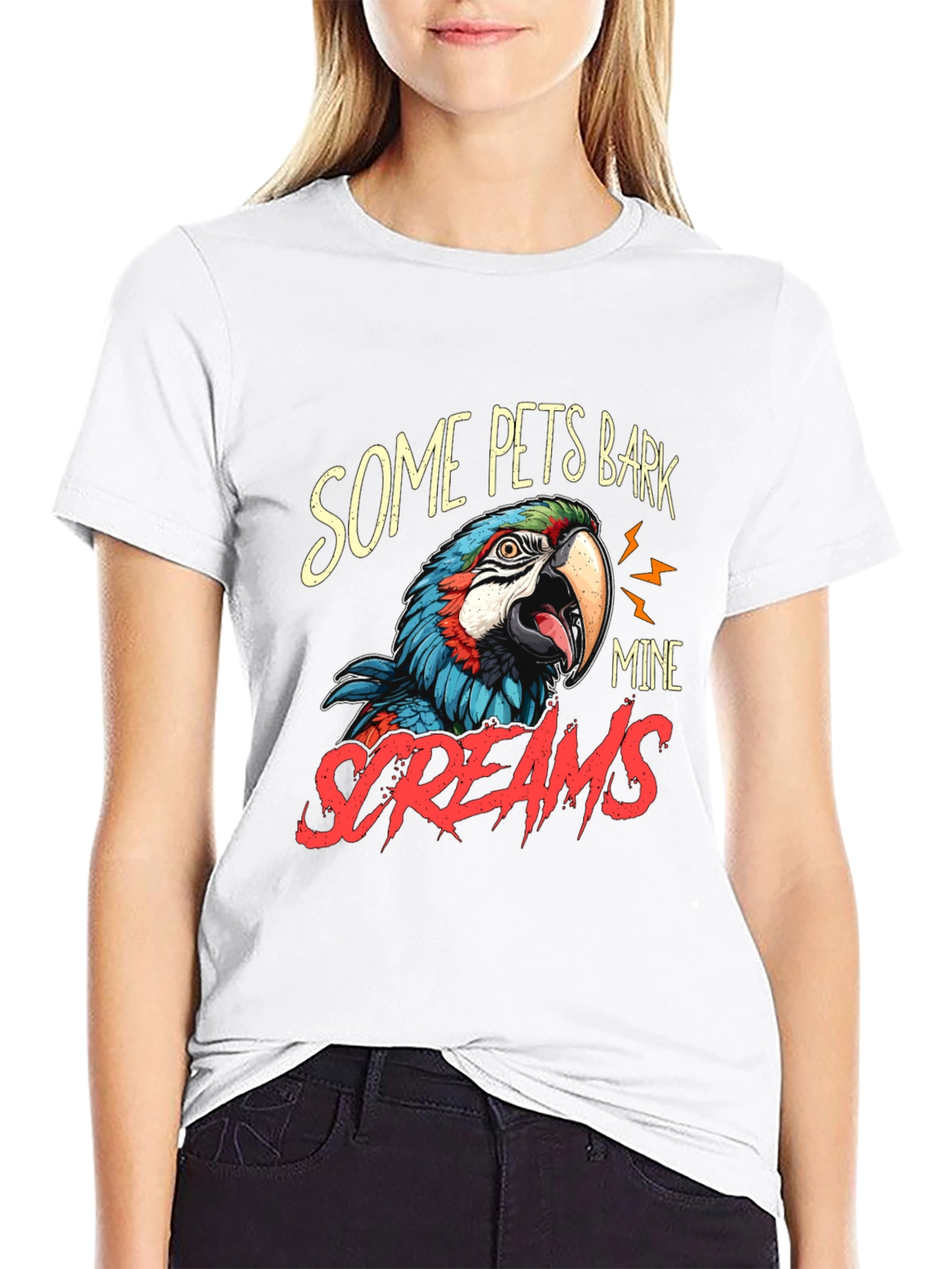 Some Pets Bark Mine Screams Parrot T-Shirt