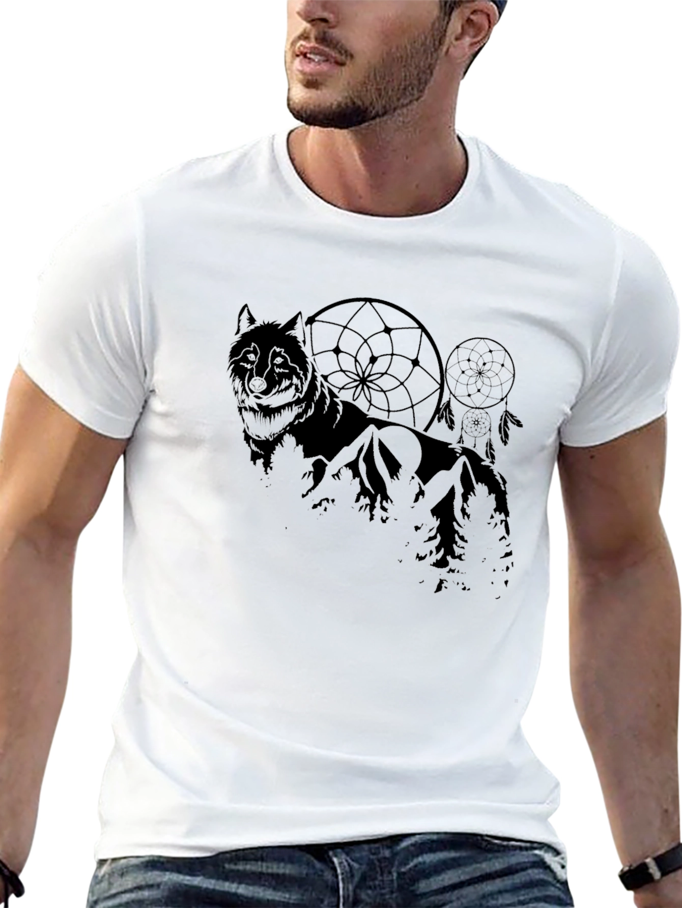 Wolf & Dreamcatcher Graphic Black T-Shirt