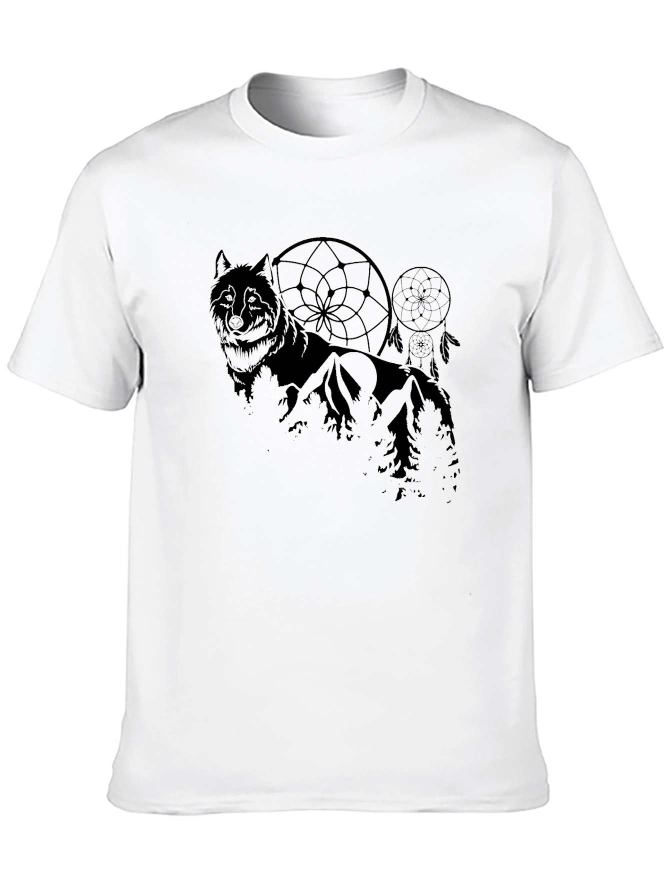 Wolf & Dreamcatcher Graphic Black T-Shirt