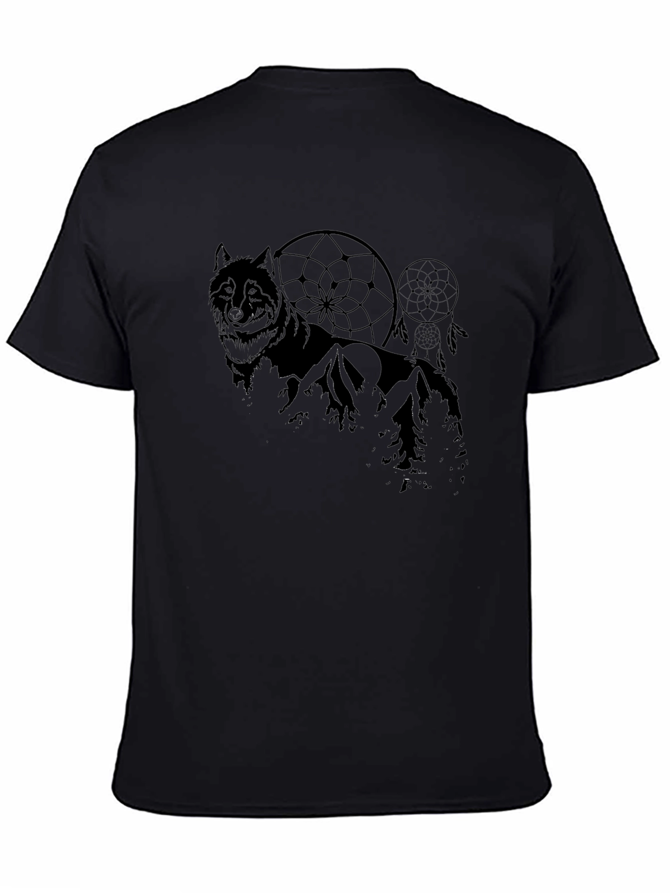Wolf & Dreamcatcher Graphic Black T-Shirt
