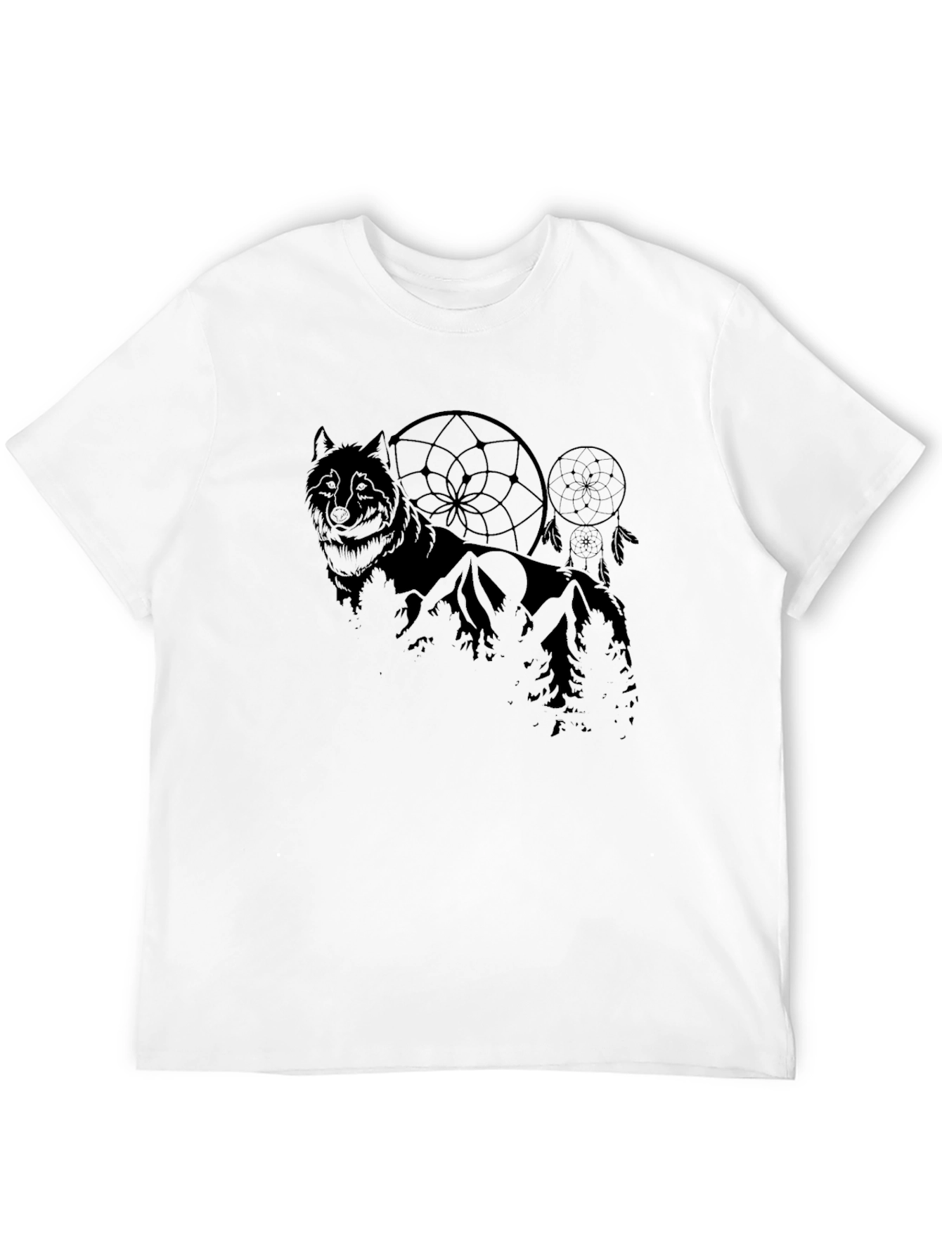 Wolf & Dreamcatcher Graphic Black T-Shirt