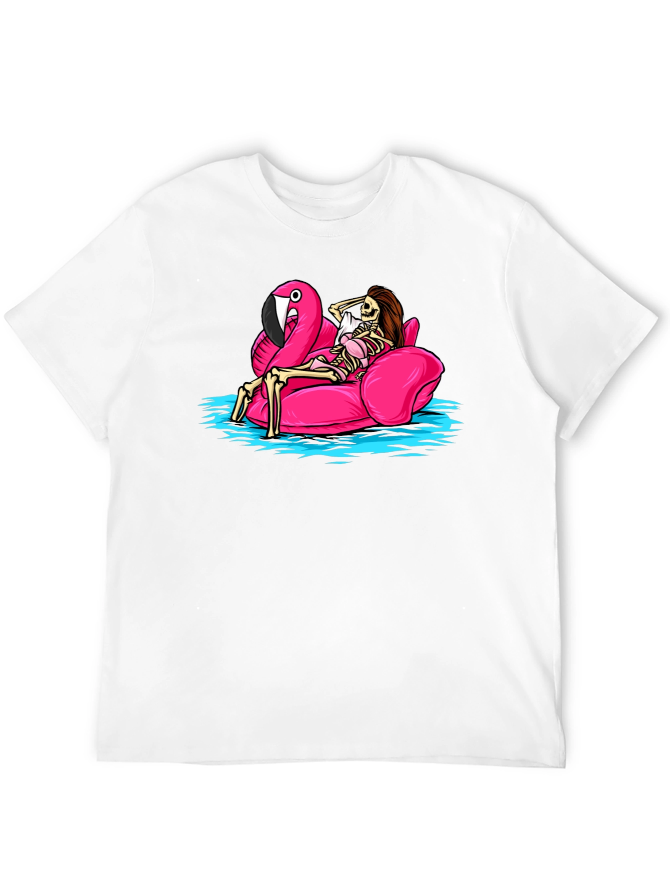 Humorous Skeleton Flamingo Pool Float T-Shirt