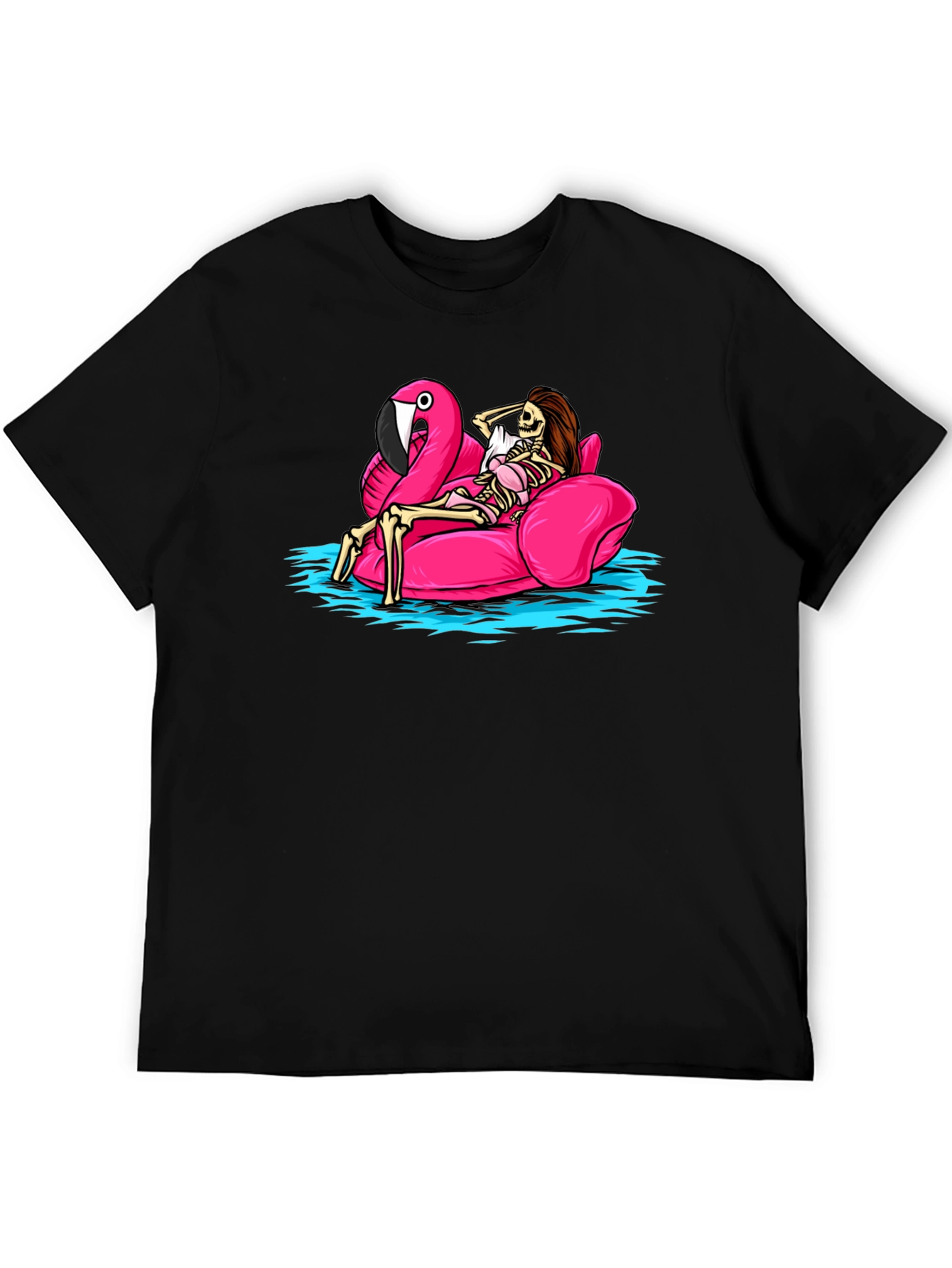 Humorous Skeleton Flamingo Pool Float T-Shirt
