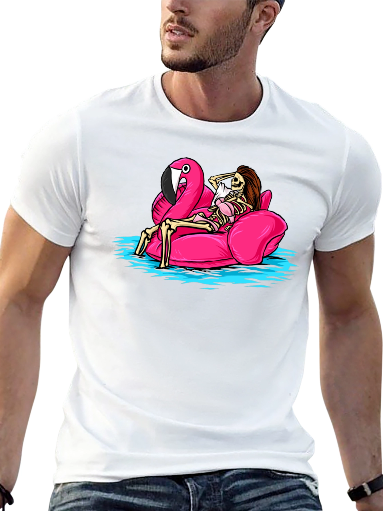 Humorous Skeleton Flamingo Pool Float T-Shirt