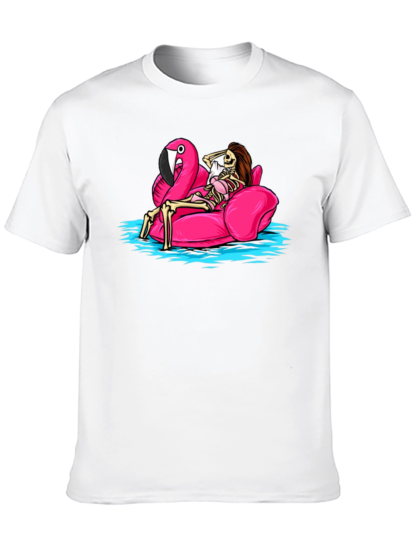 Humorous Skeleton Flamingo Pool Float T-Shirt