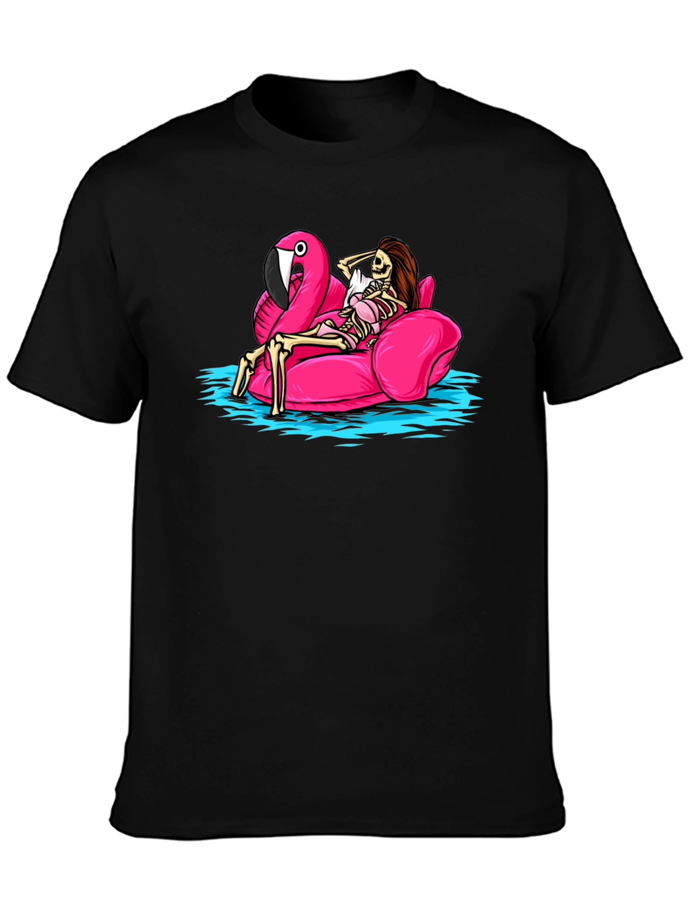 Humorous Skeleton Flamingo Pool Float T-Shirt