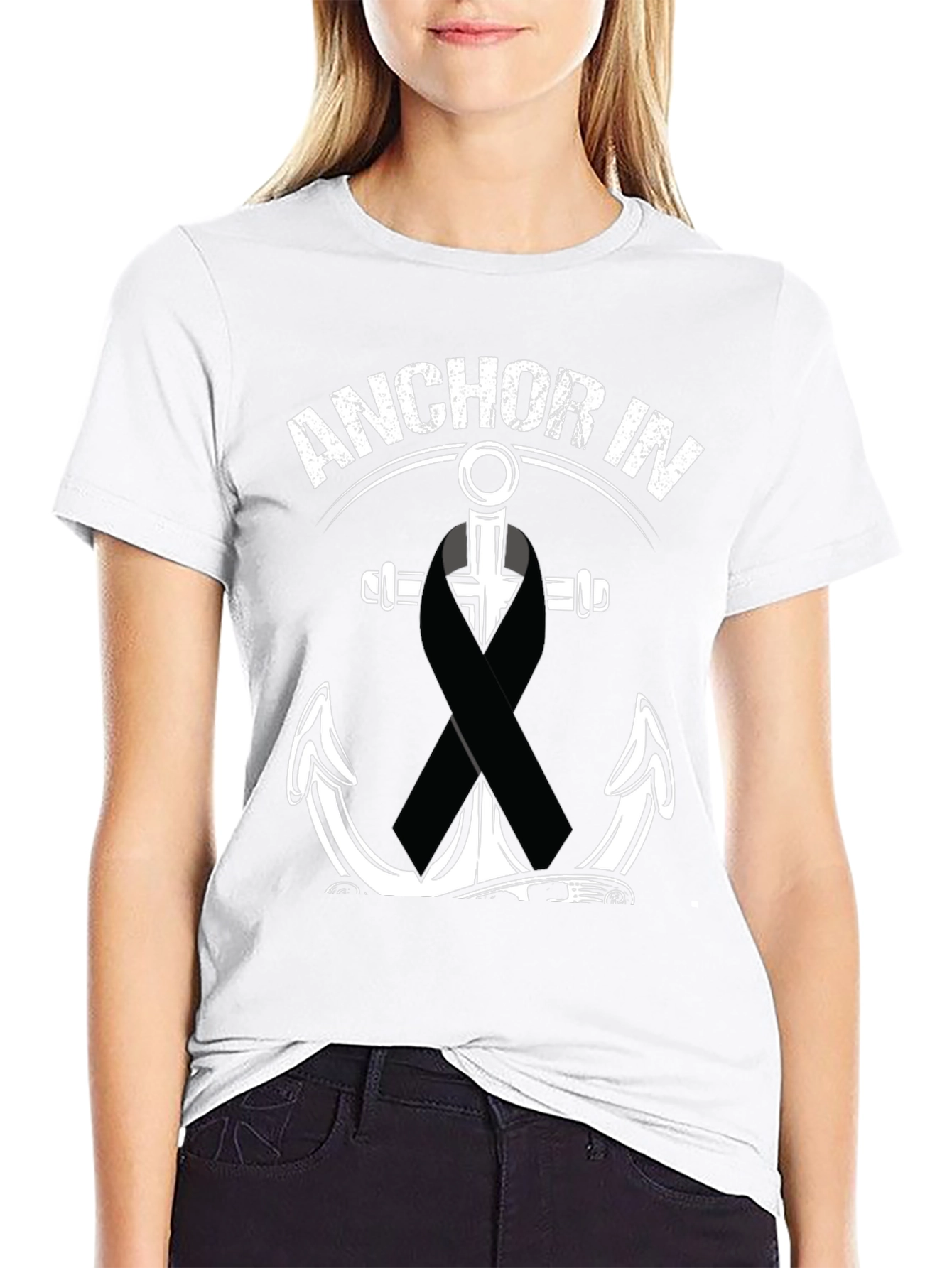 Anchor In T-Shirt With Black Ribbon