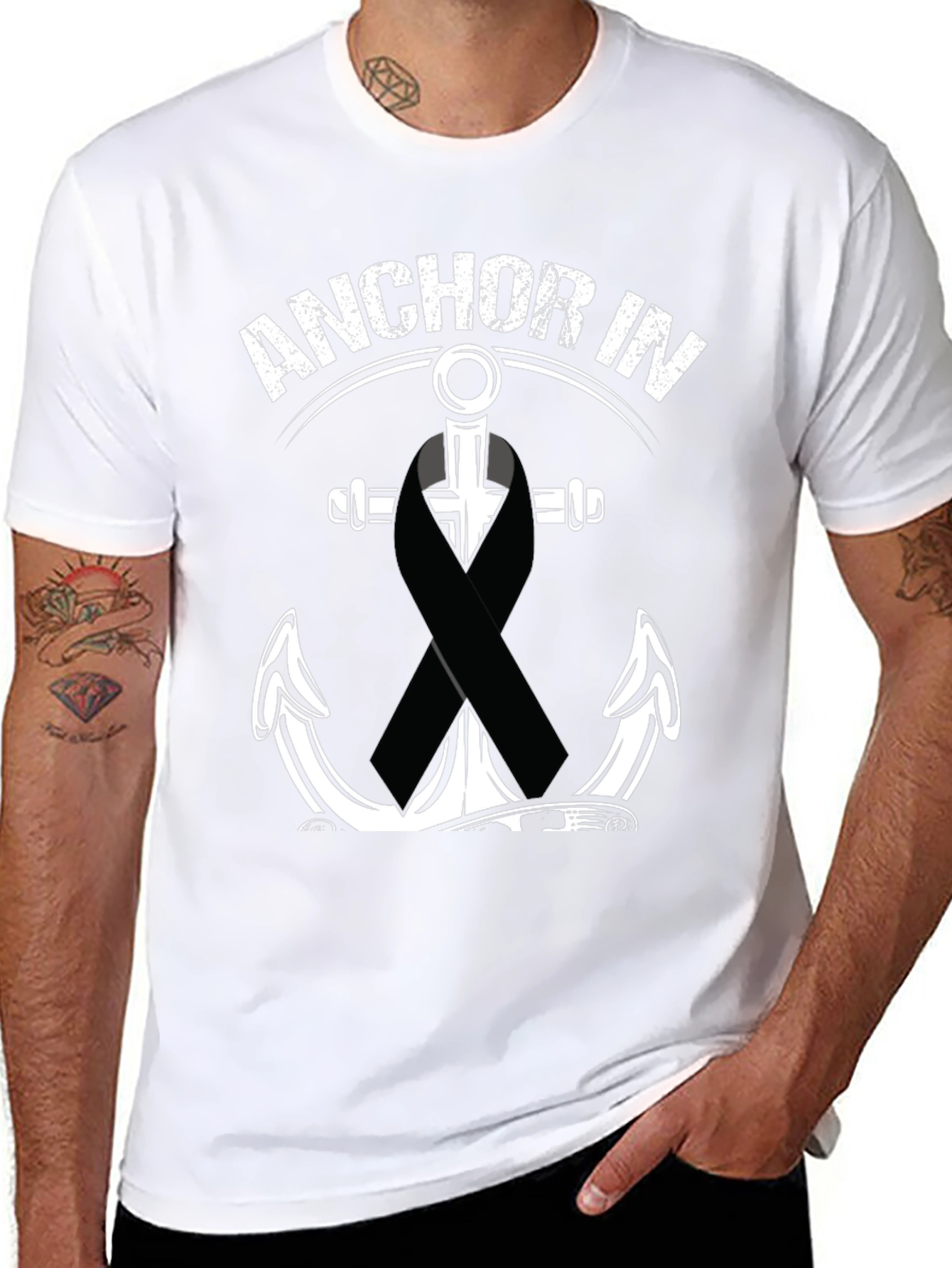 Anchor In T-Shirt With Black Ribbon