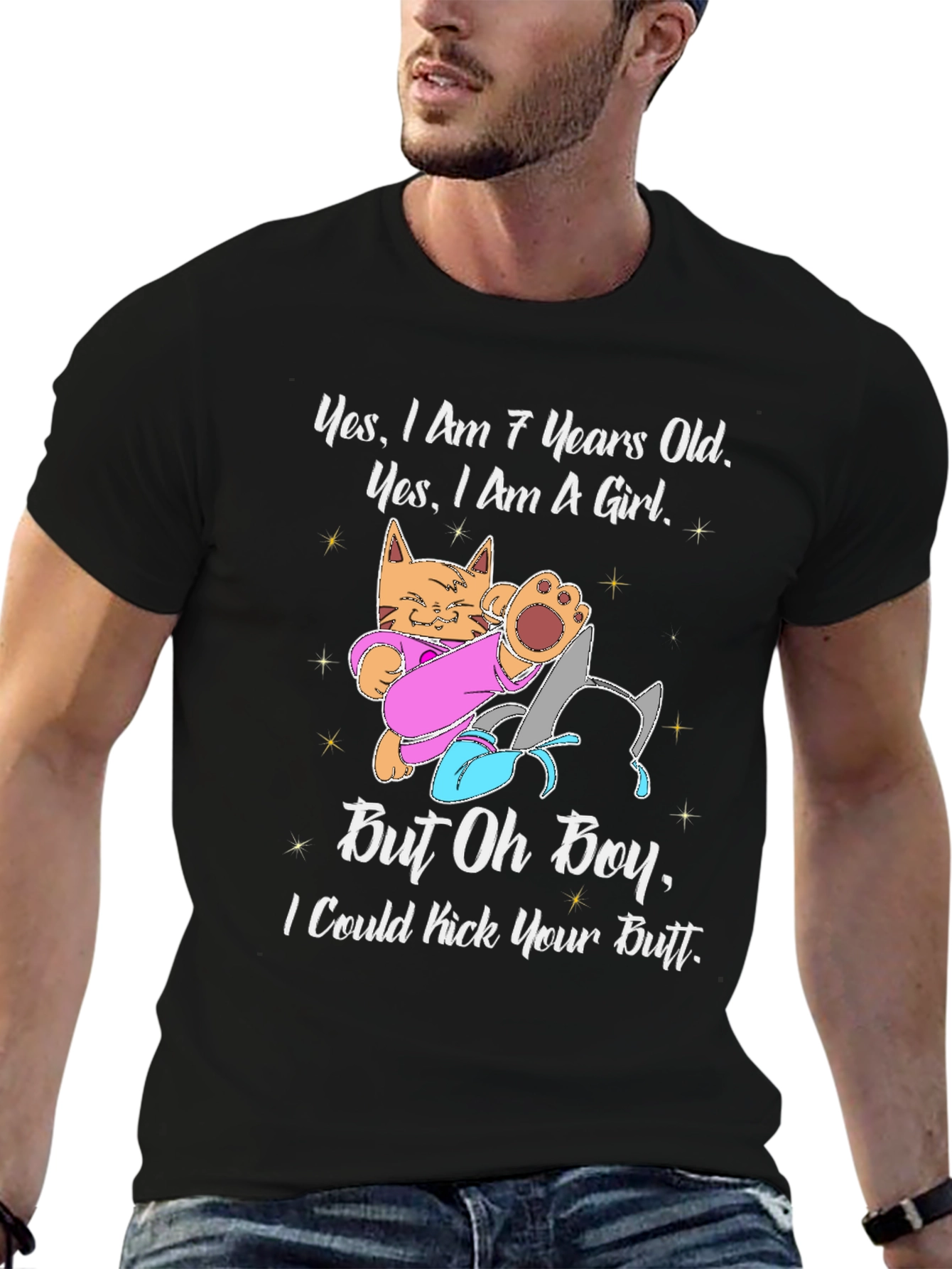 Funny 7-Year-Old Girl Cat T-Shirt