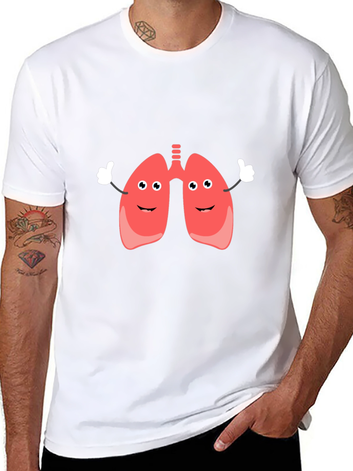 Funny Lungs Cartoon Black T-Shirt