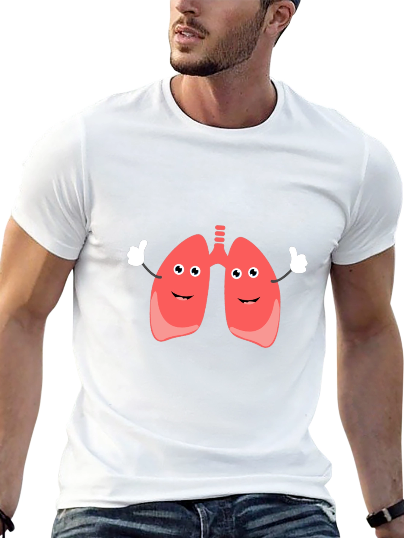 Funny Lungs Cartoon Black T-Shirt