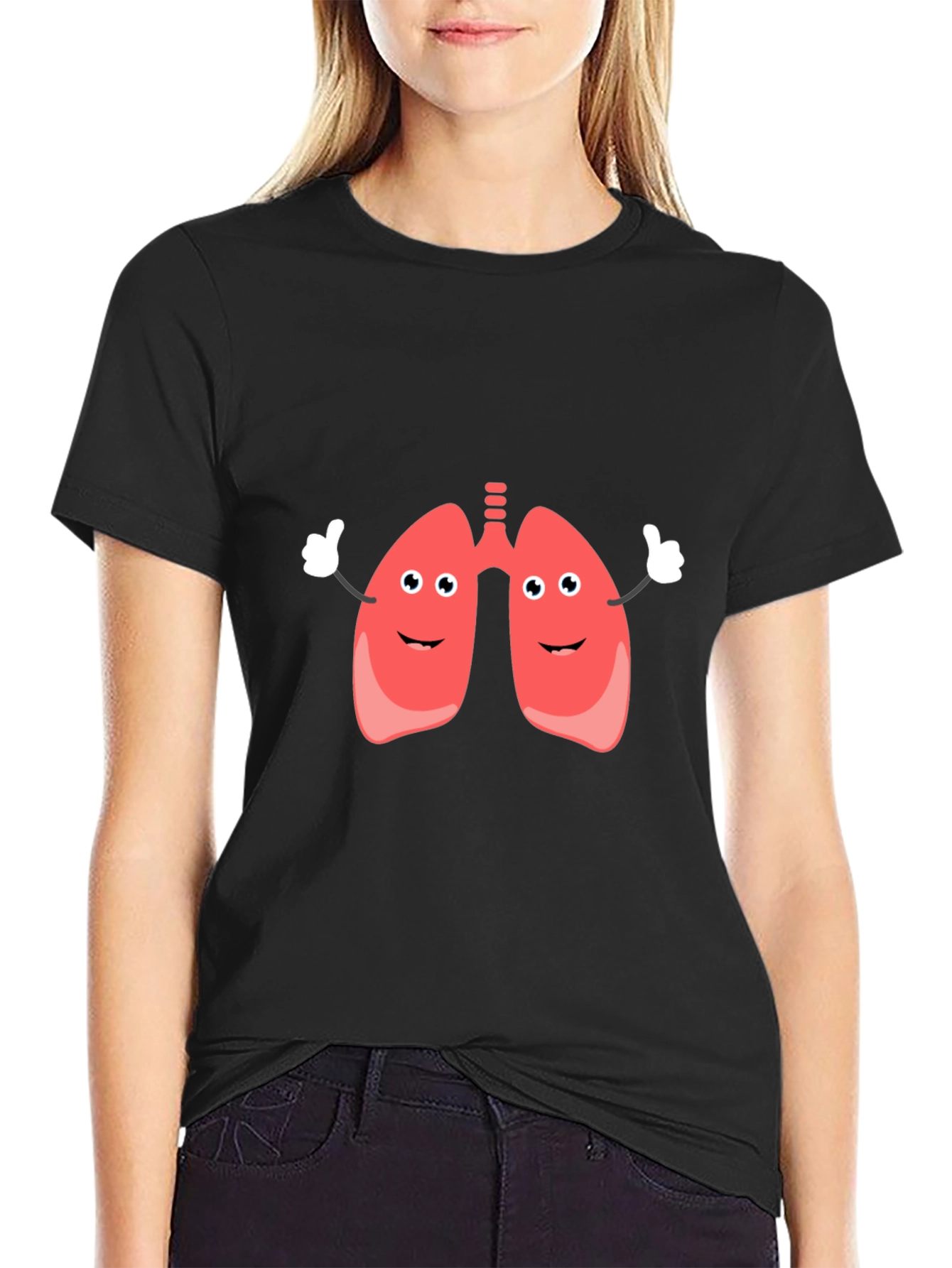 Funny Lungs Cartoon Black T-Shirt
