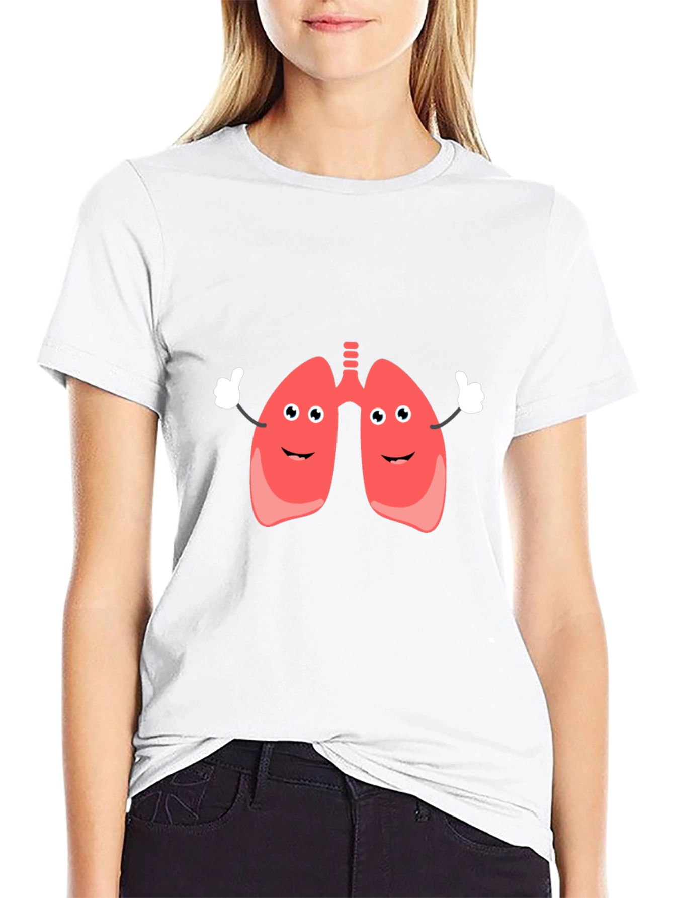 Funny Lungs Cartoon Black T-Shirt