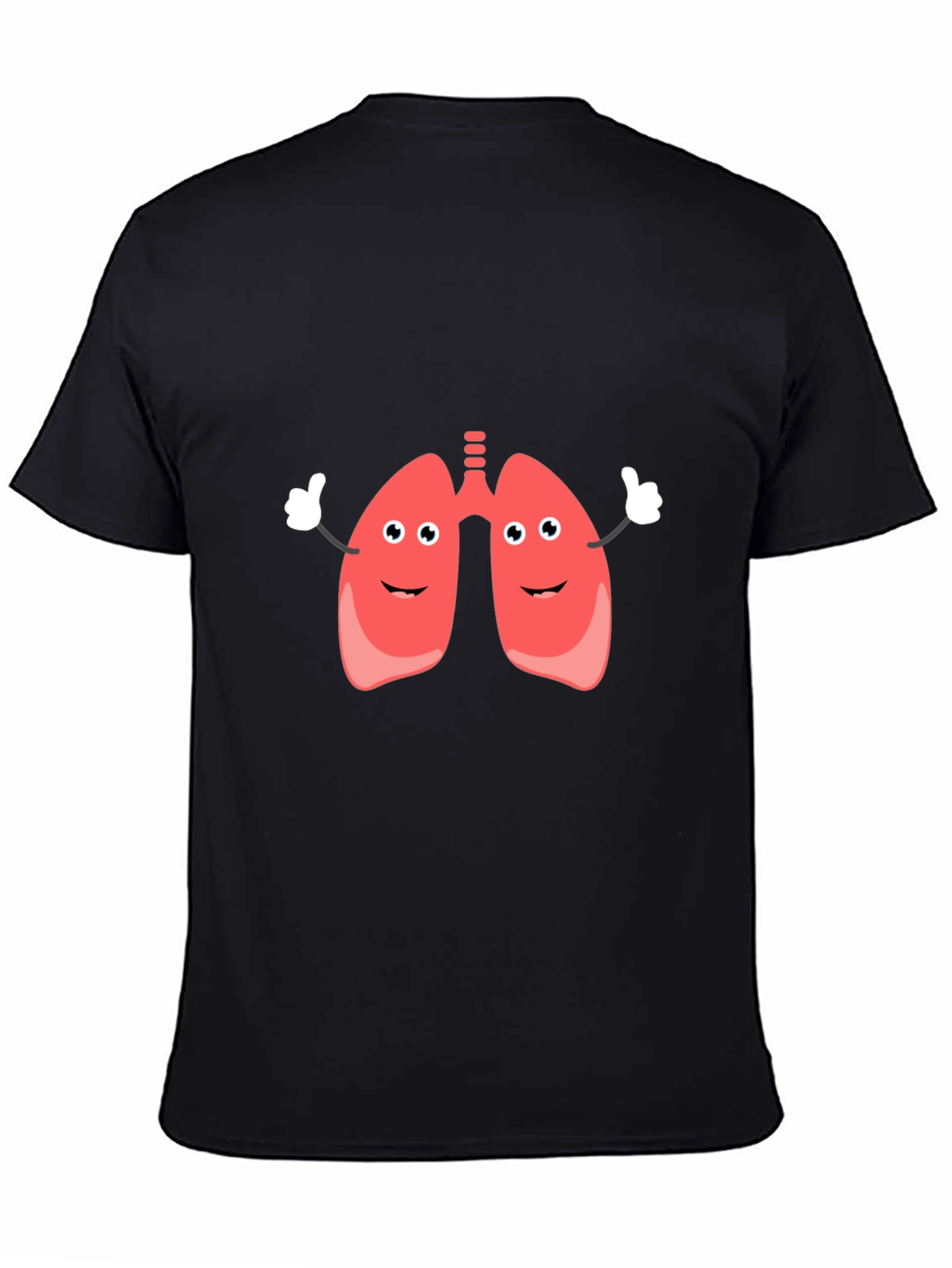 Funny Lungs Cartoon Black T-Shirt