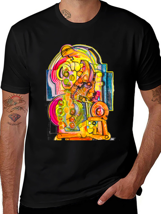 Abstract Art Graphic Tee - Unique Design Black Cotton T-Shirt