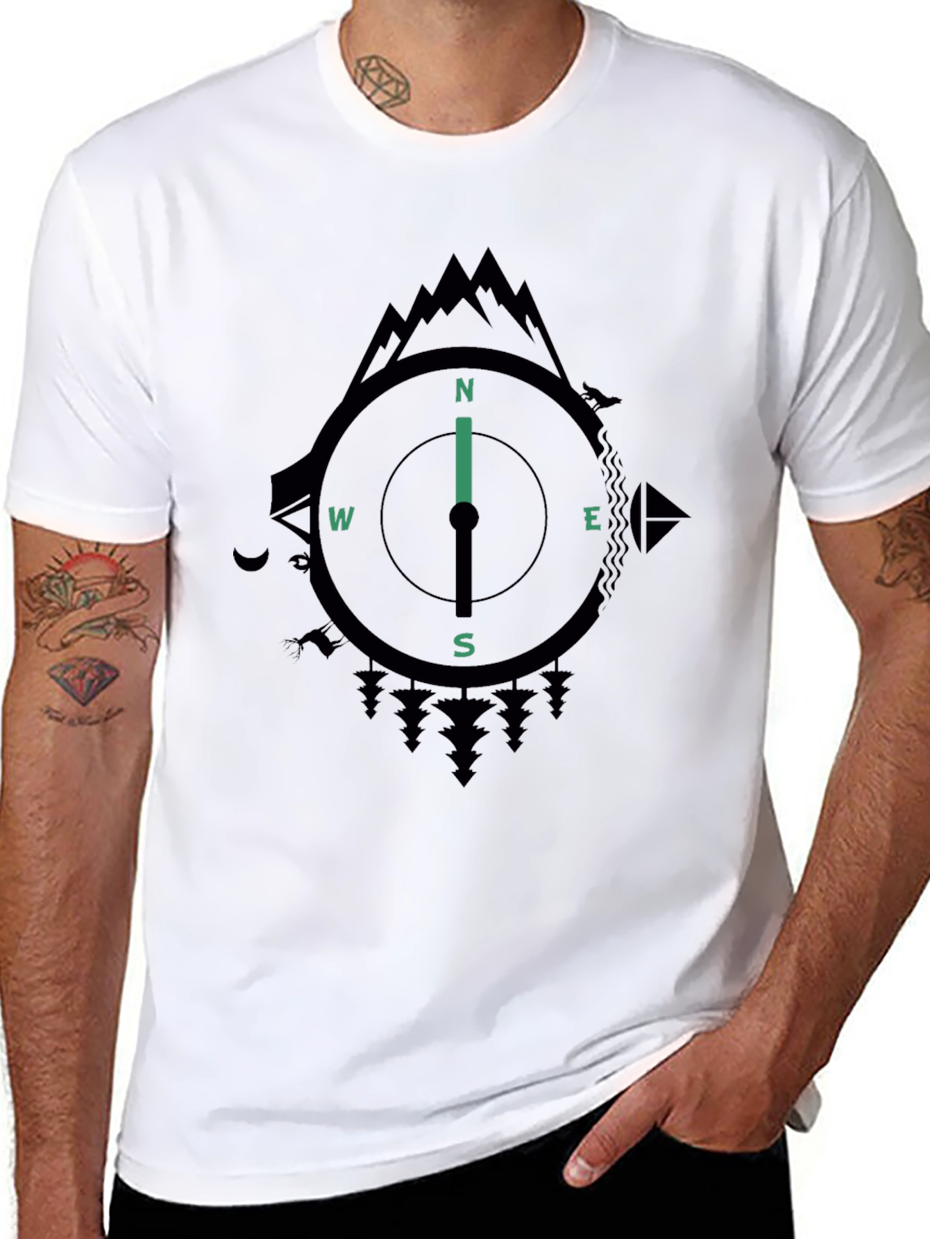 Compass Graphic Mens Black T-Shirt