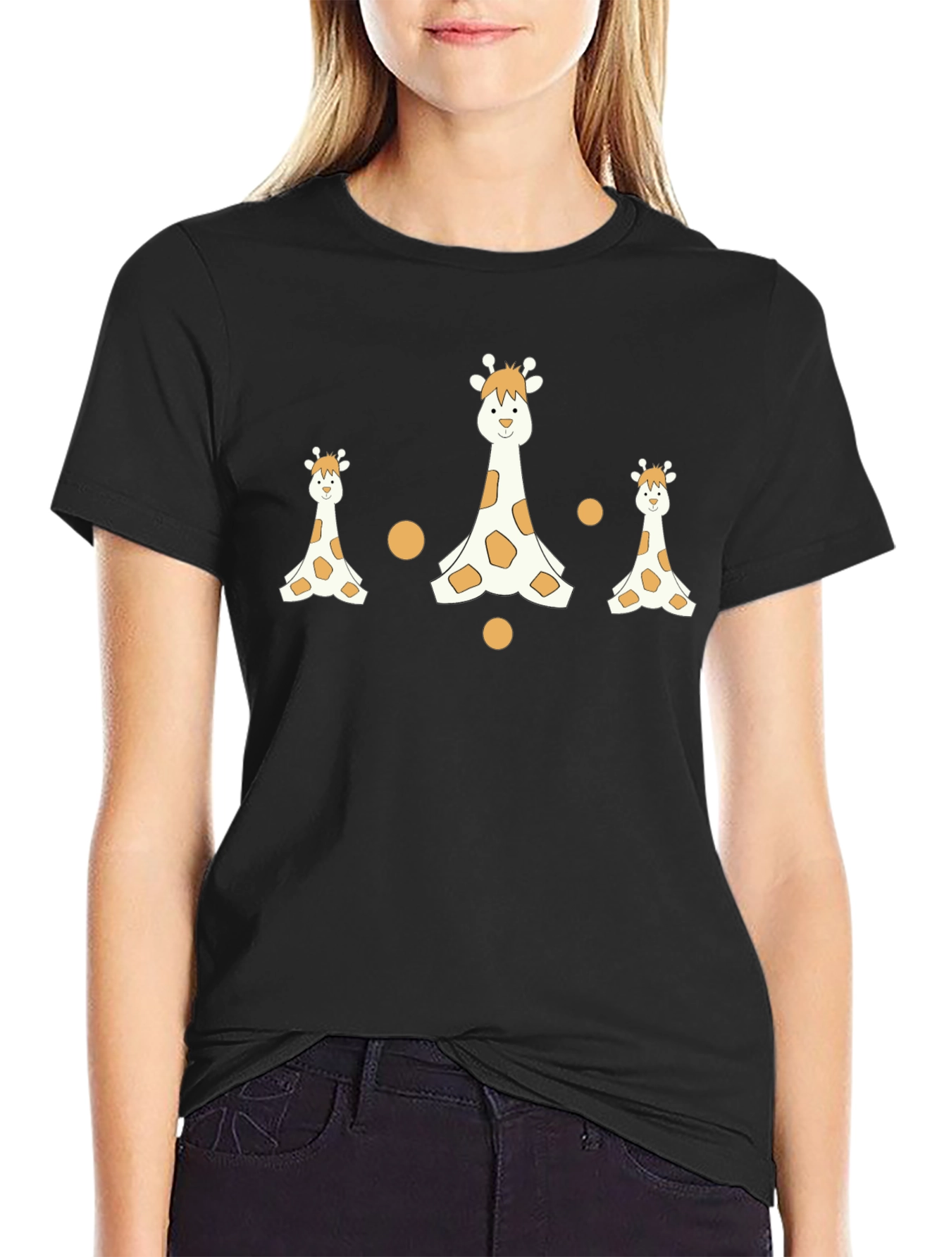 Giraffe Print Black T-Shirt